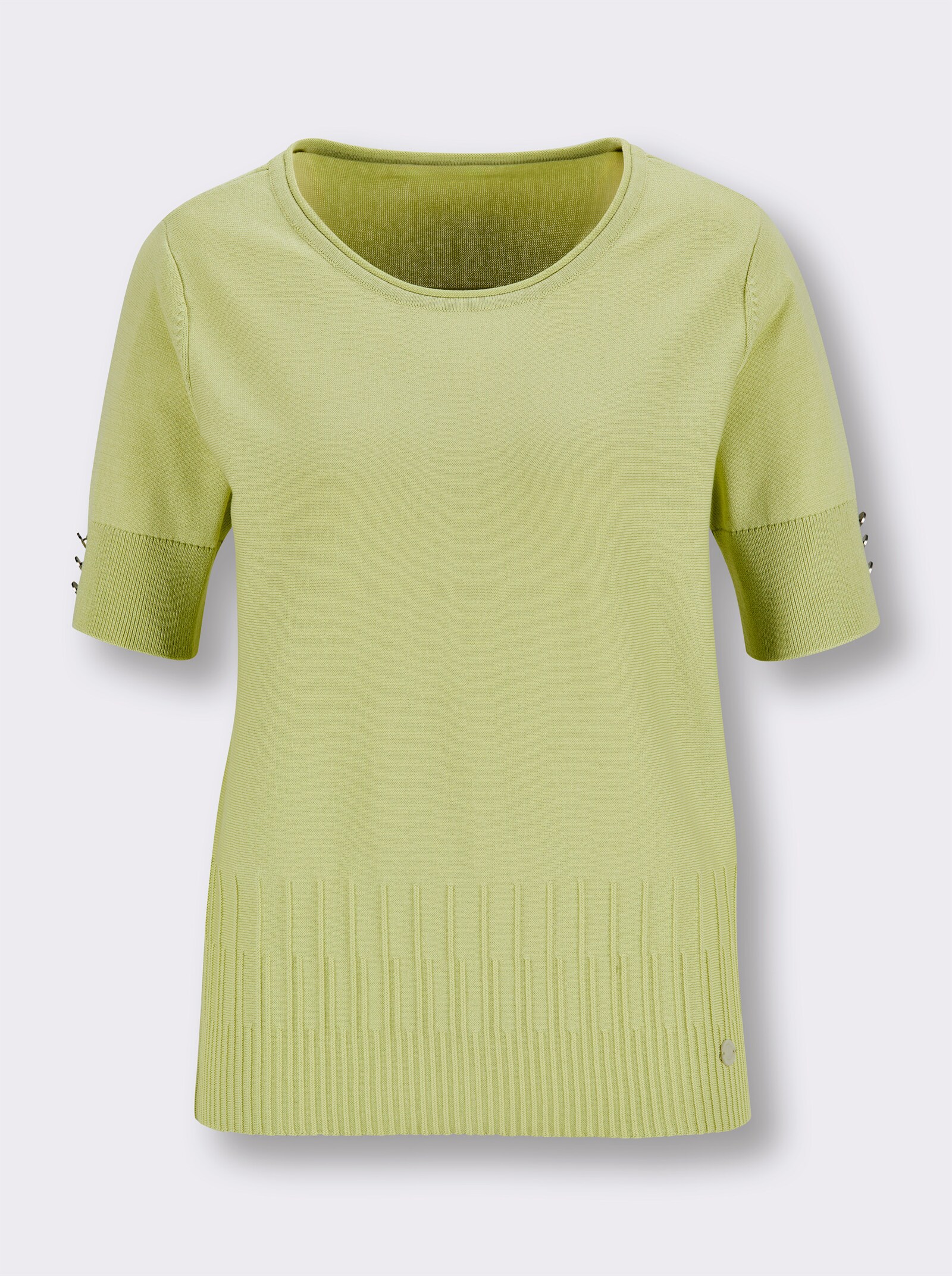CREATION L PREMIUM Kurzarmpullover mit Zierknöpfen - pistazie