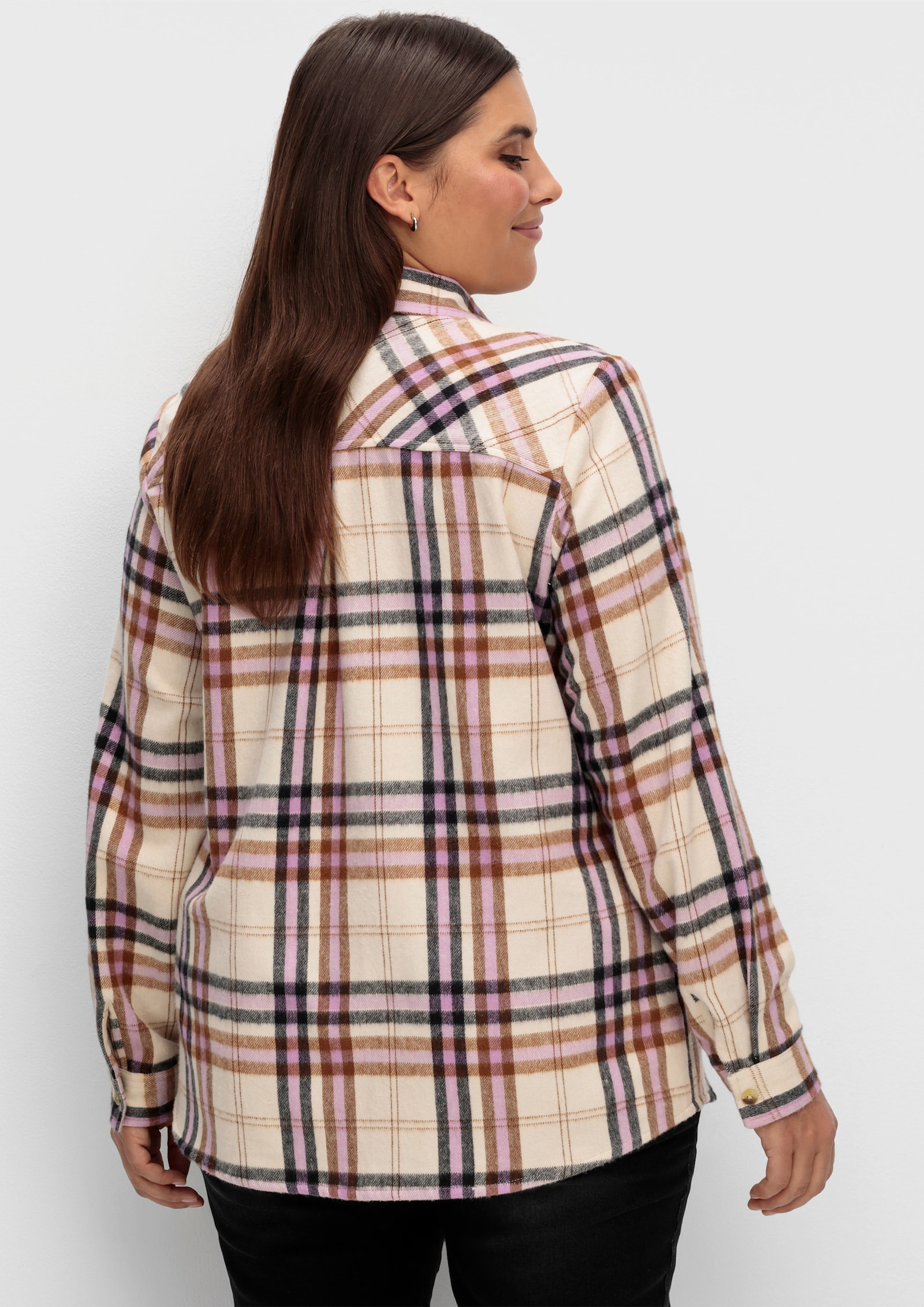 Flanellbluse mit mehrfarbigem Webkaro - orchidee-elfenbein-kariert