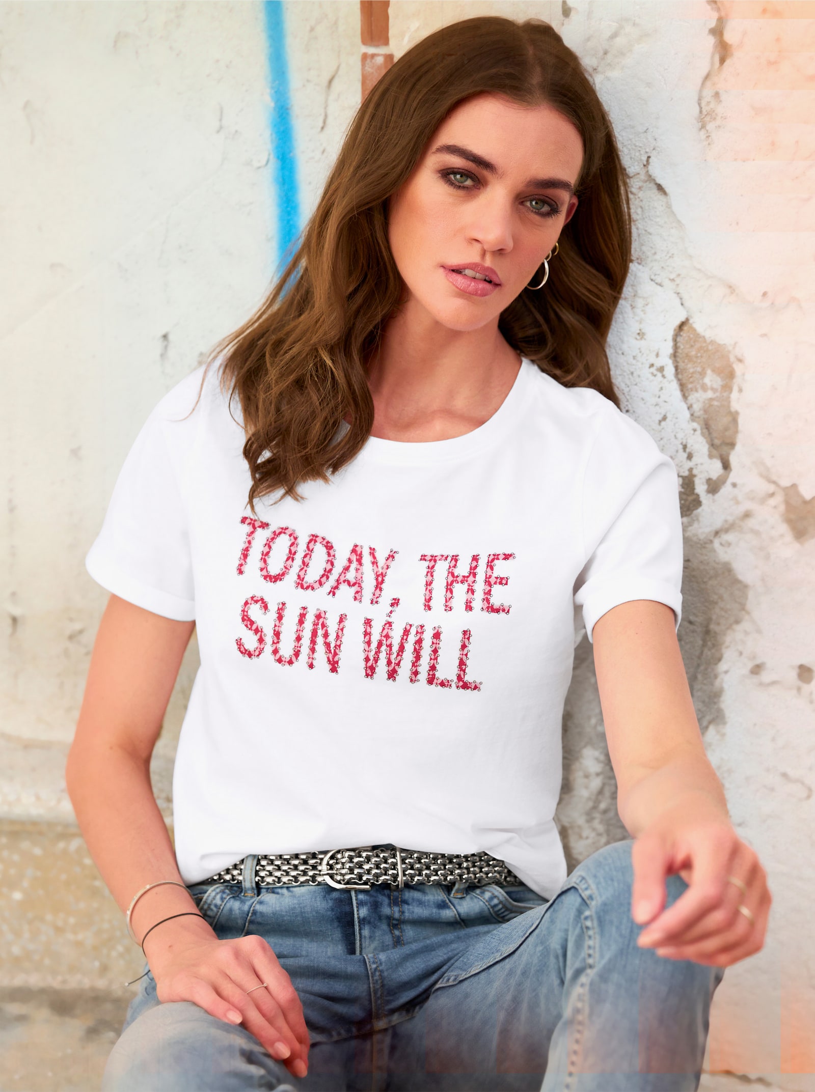 heine T-Shirt mit Schriftzug - weiß