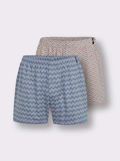 wäschepur men Boxershorts - bleu-bedruckt + grau-bedruckt