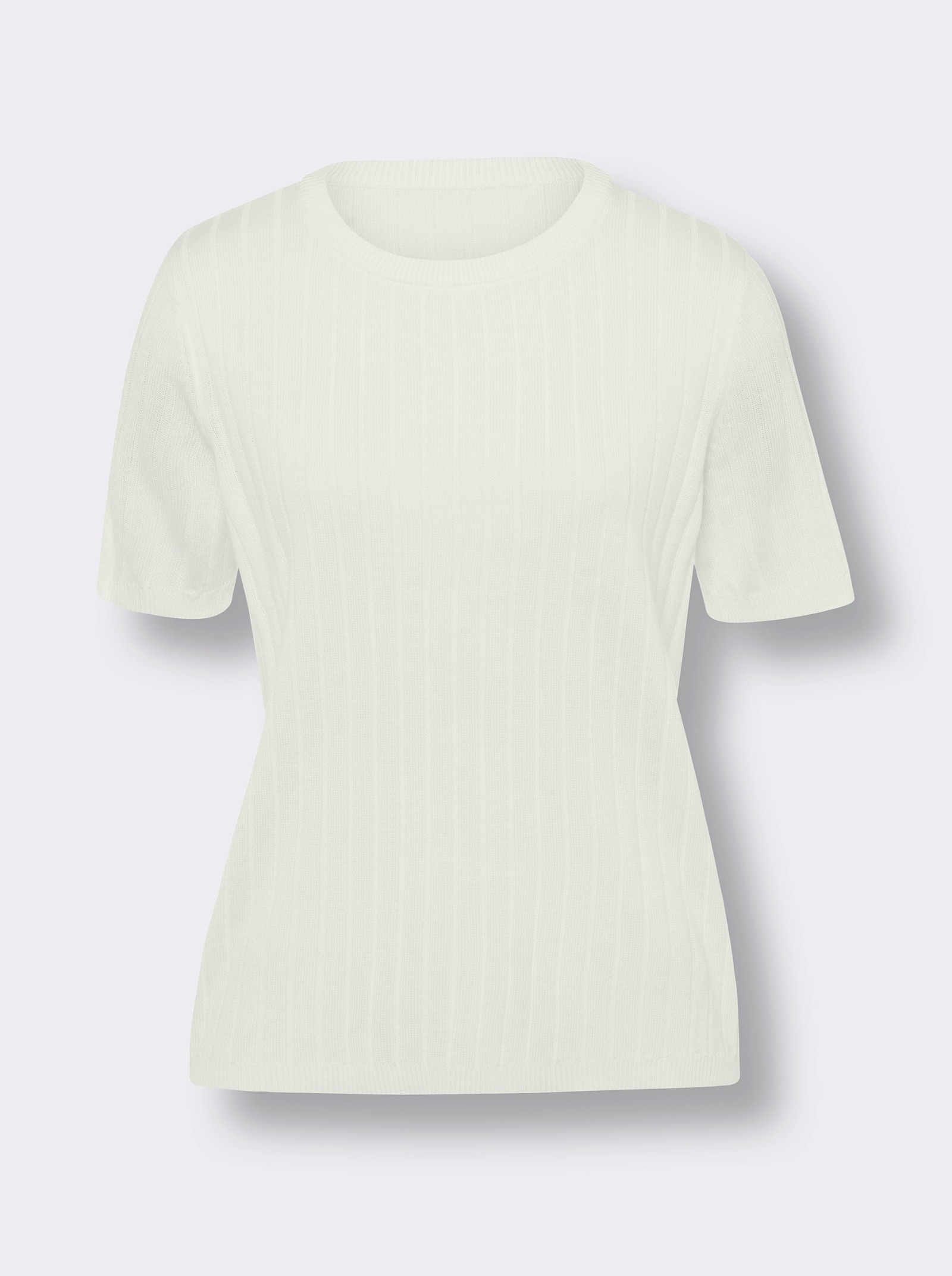 Kurzarmpullover allover mit Ripp-Muster - ecru