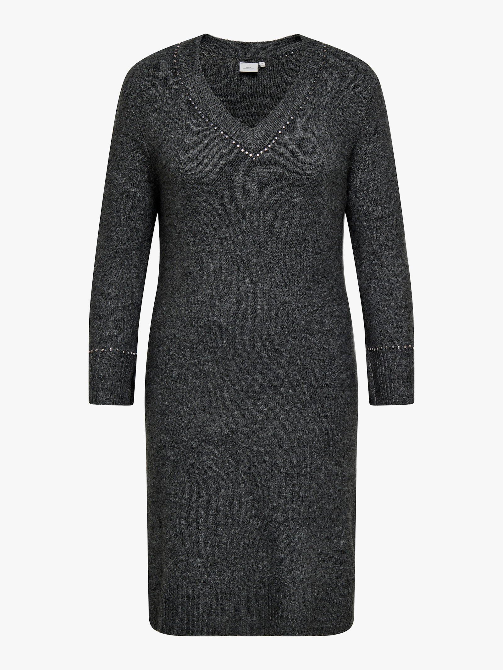 ONLY CARMAKOMA Strickkleid - medium grey melange detail:silver studs