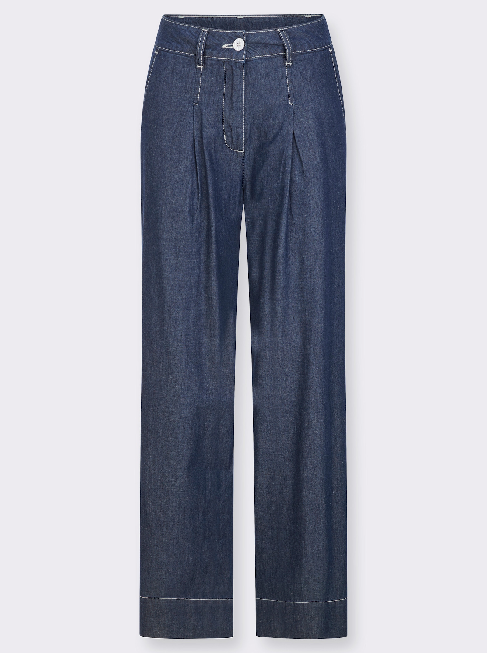 High-waist-Jeans mit Bundfalten - blue-stone-washed