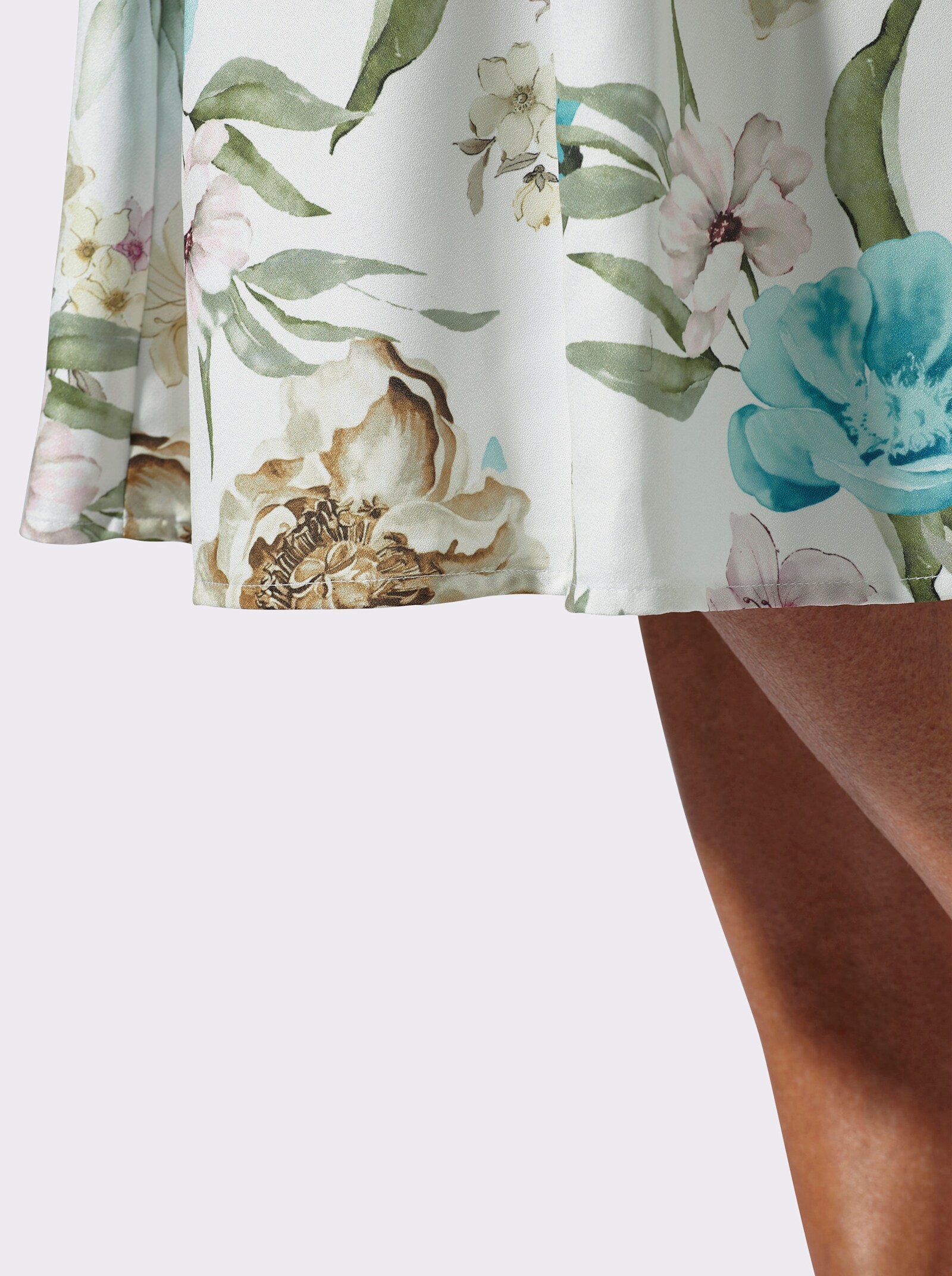 Bahnenrock mit blickdichtem Futter - ecru-rosé-bedruckt