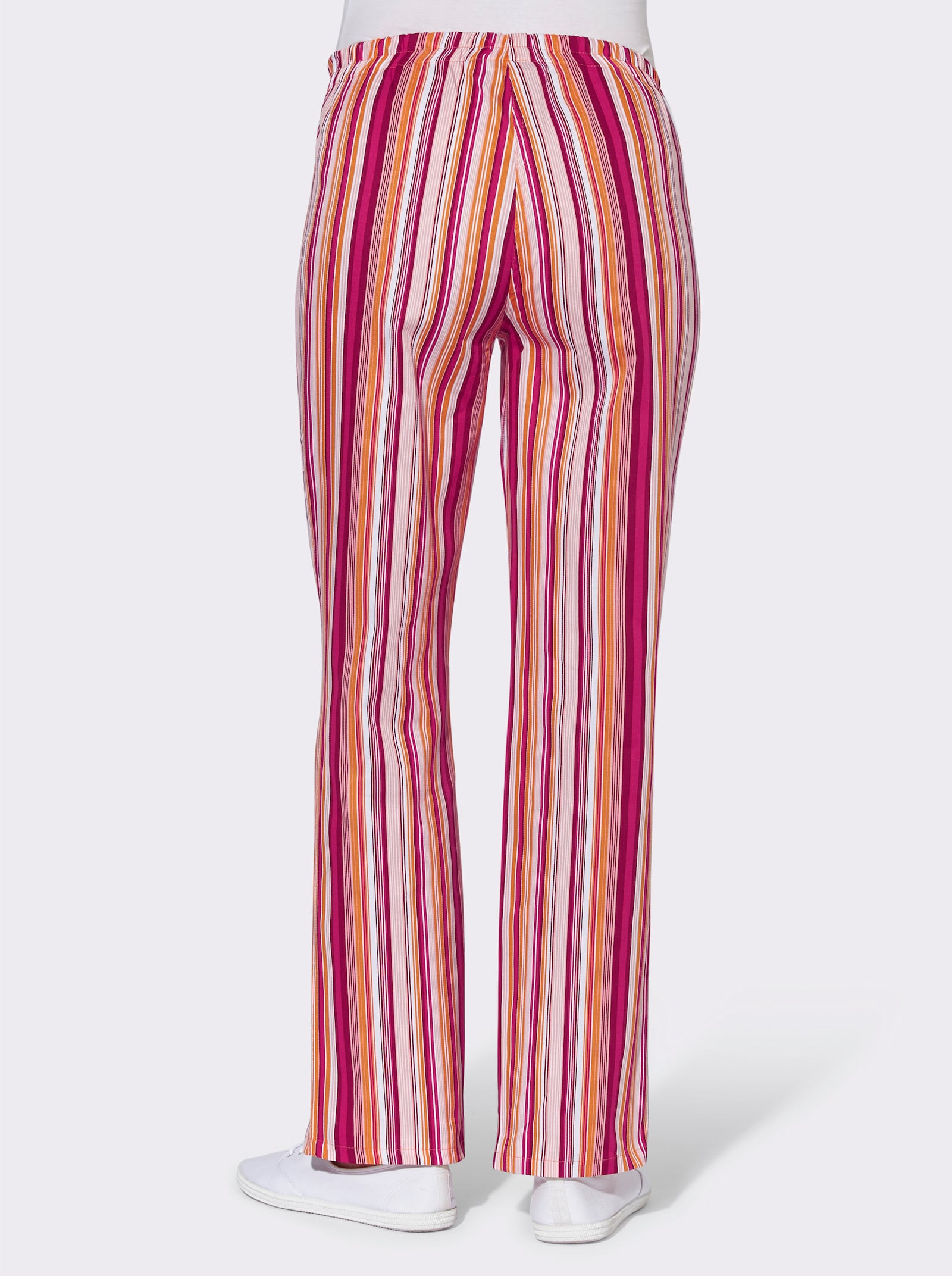 Comfortbroek van katoen - apricot/rood gestreept