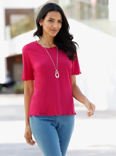 Kurzarmshirt mit gewellten Abschlüssen - pink