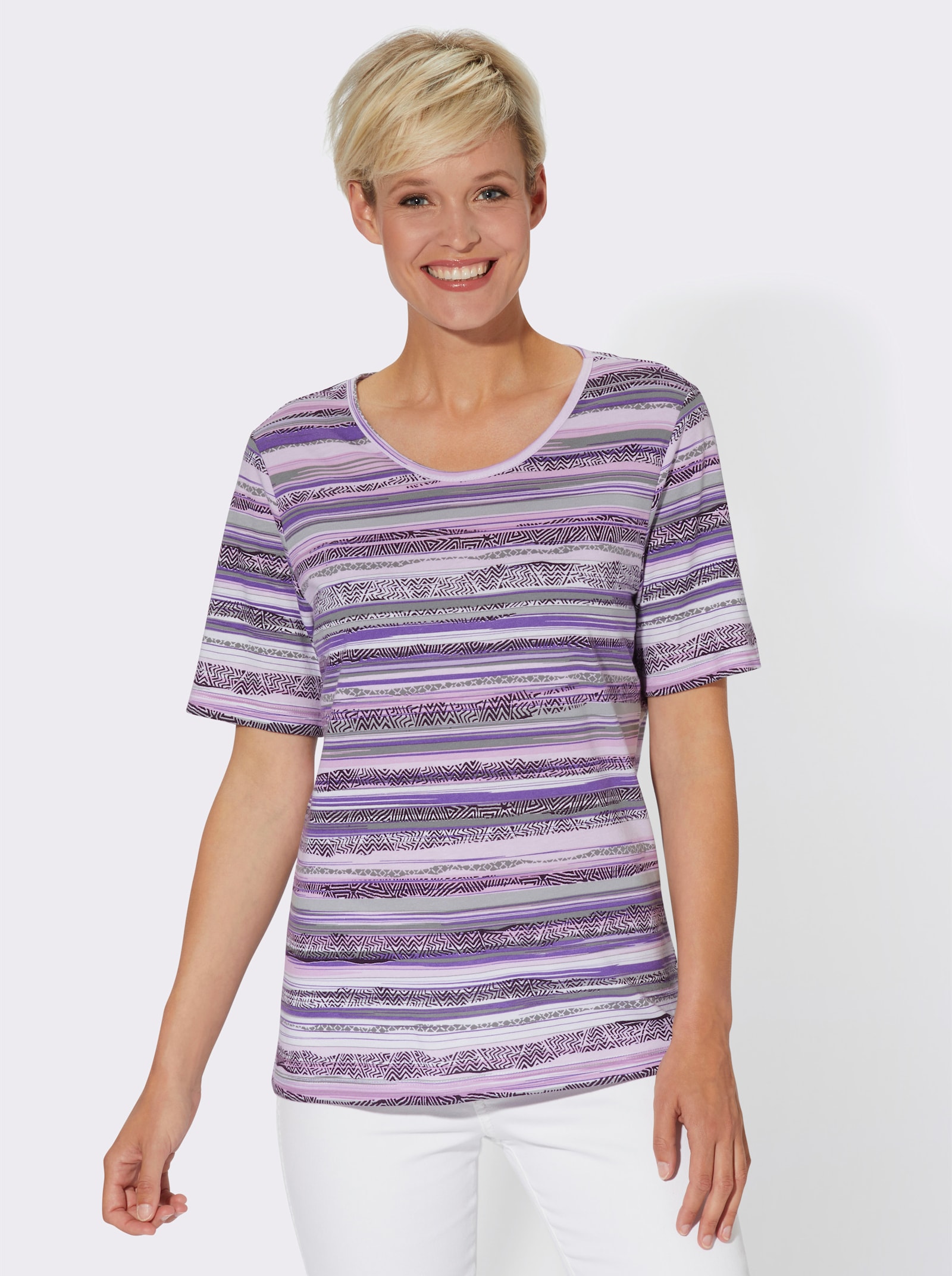 T-Shirt im Baumwoll-Modal-Mix - lila-flieder-gemustert