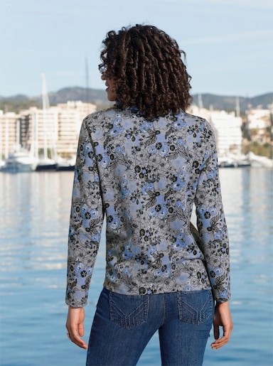 Sweatshirt mit Blüten-Druck - blau-grau-gemustert
