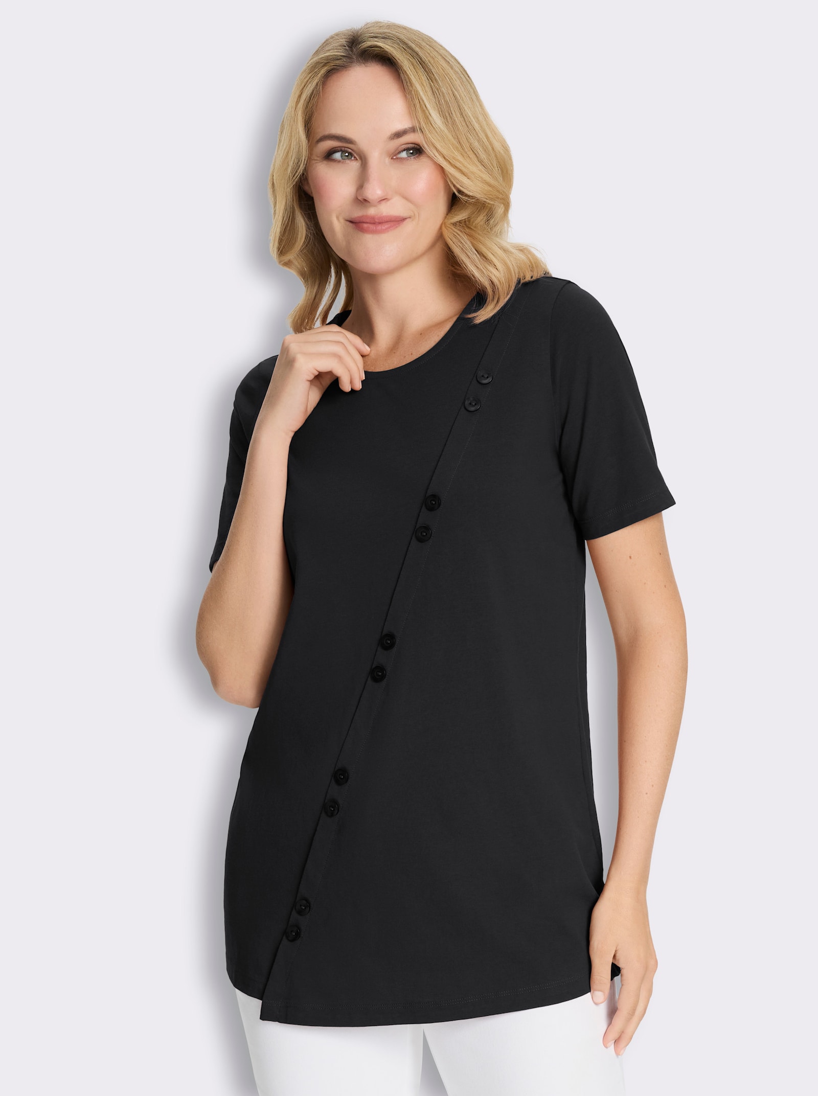 Longshirt mit Dekoknöpfen - schwarz