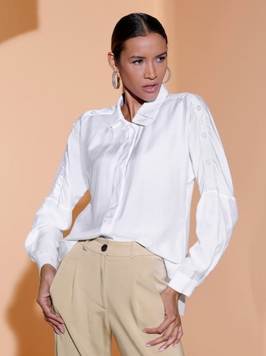 Hemdbluse mit Fledermaus-Ärmeln - weiß