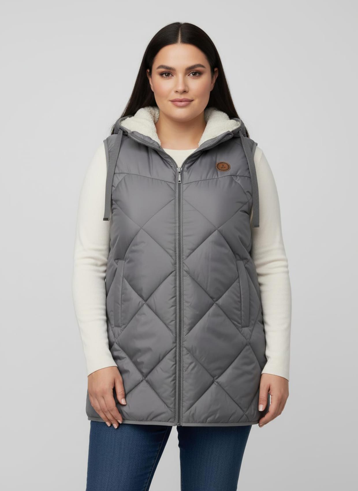 Kapuzenweste mit Fleece-Futter - grau