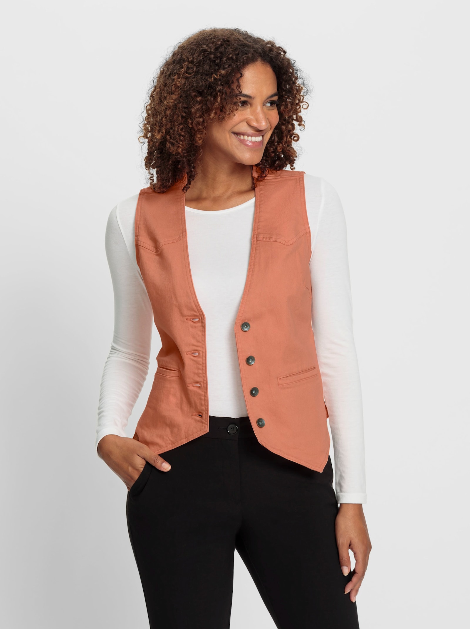 Jeansweste mit spitz zulaufendem Saum - papaya