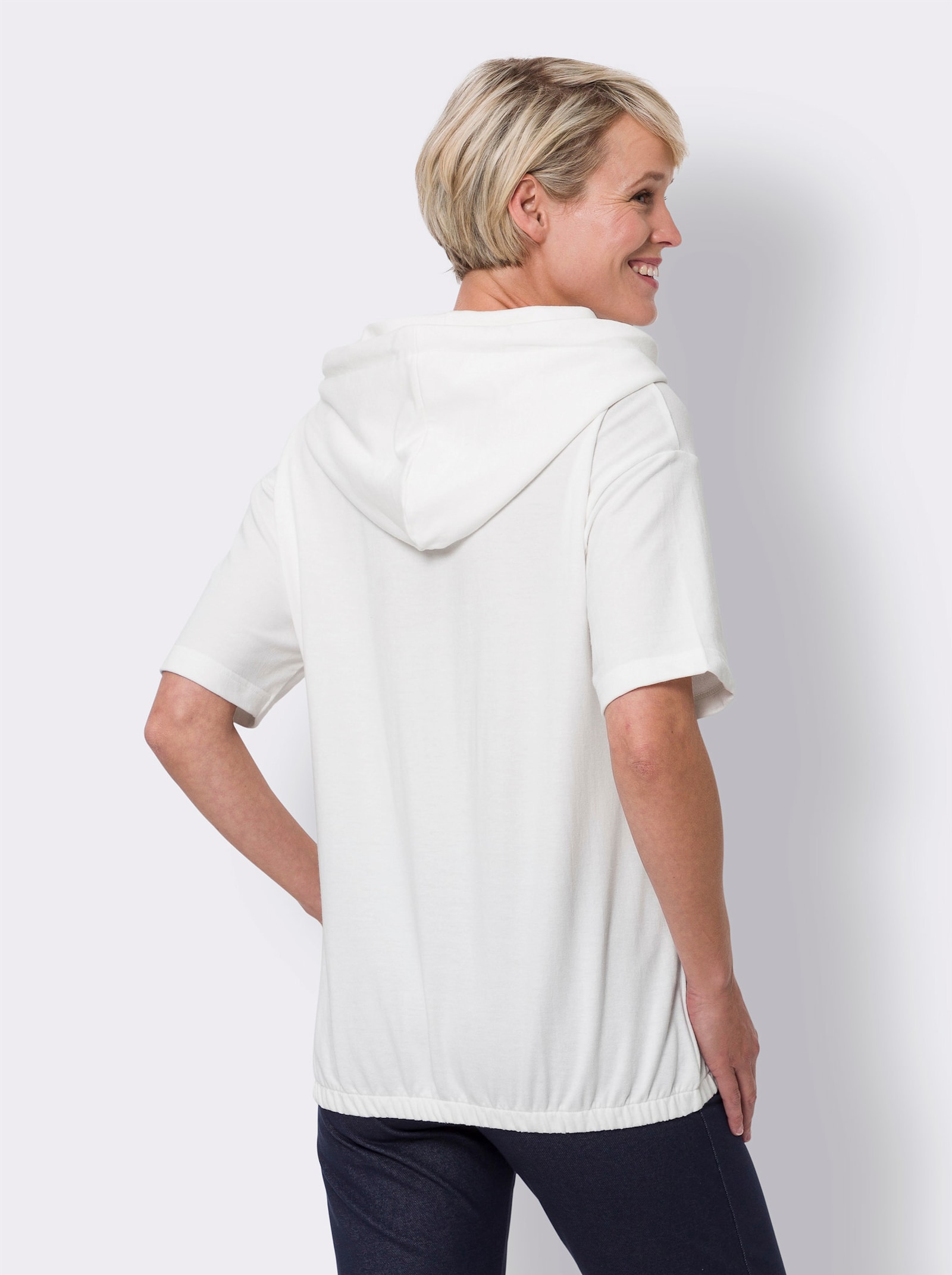 Sweatshirt met halflange mouwen - ecru-eucalyptus