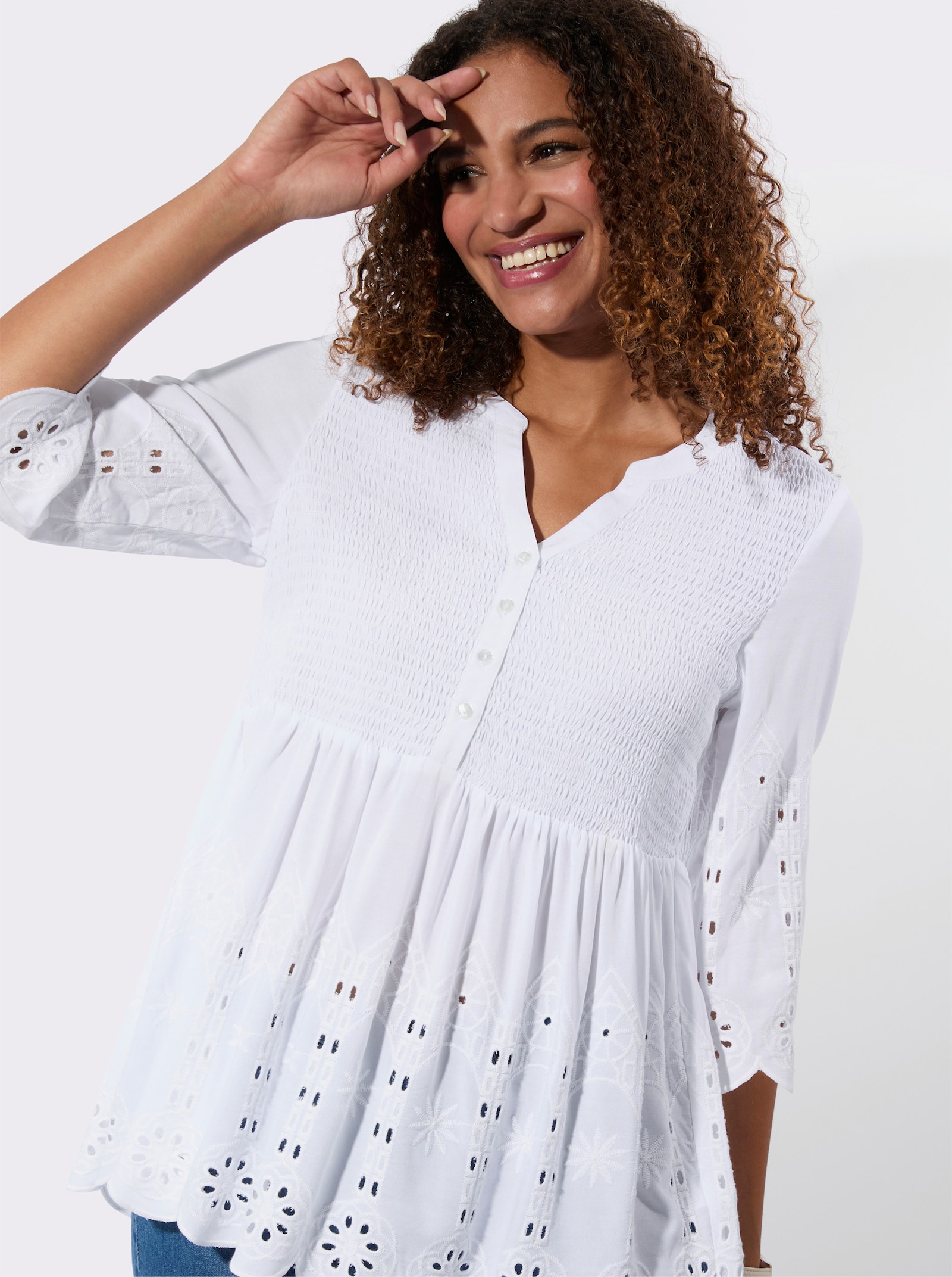 Spitzentunika mit Lockstickerei - weiß