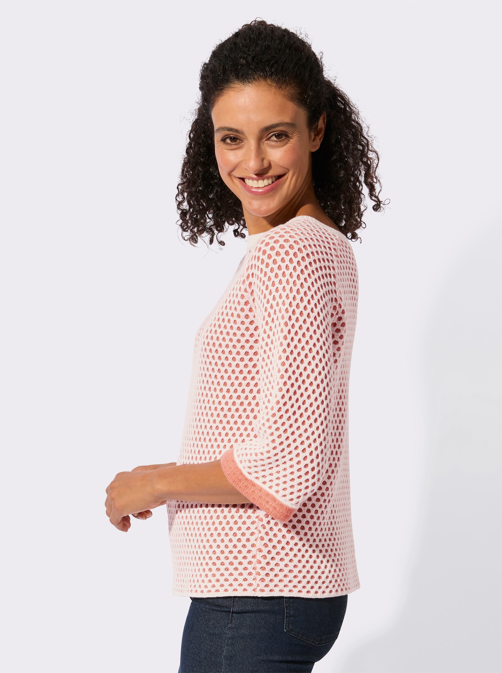 Strickpullover in Netz-Optik - papaya-ecru