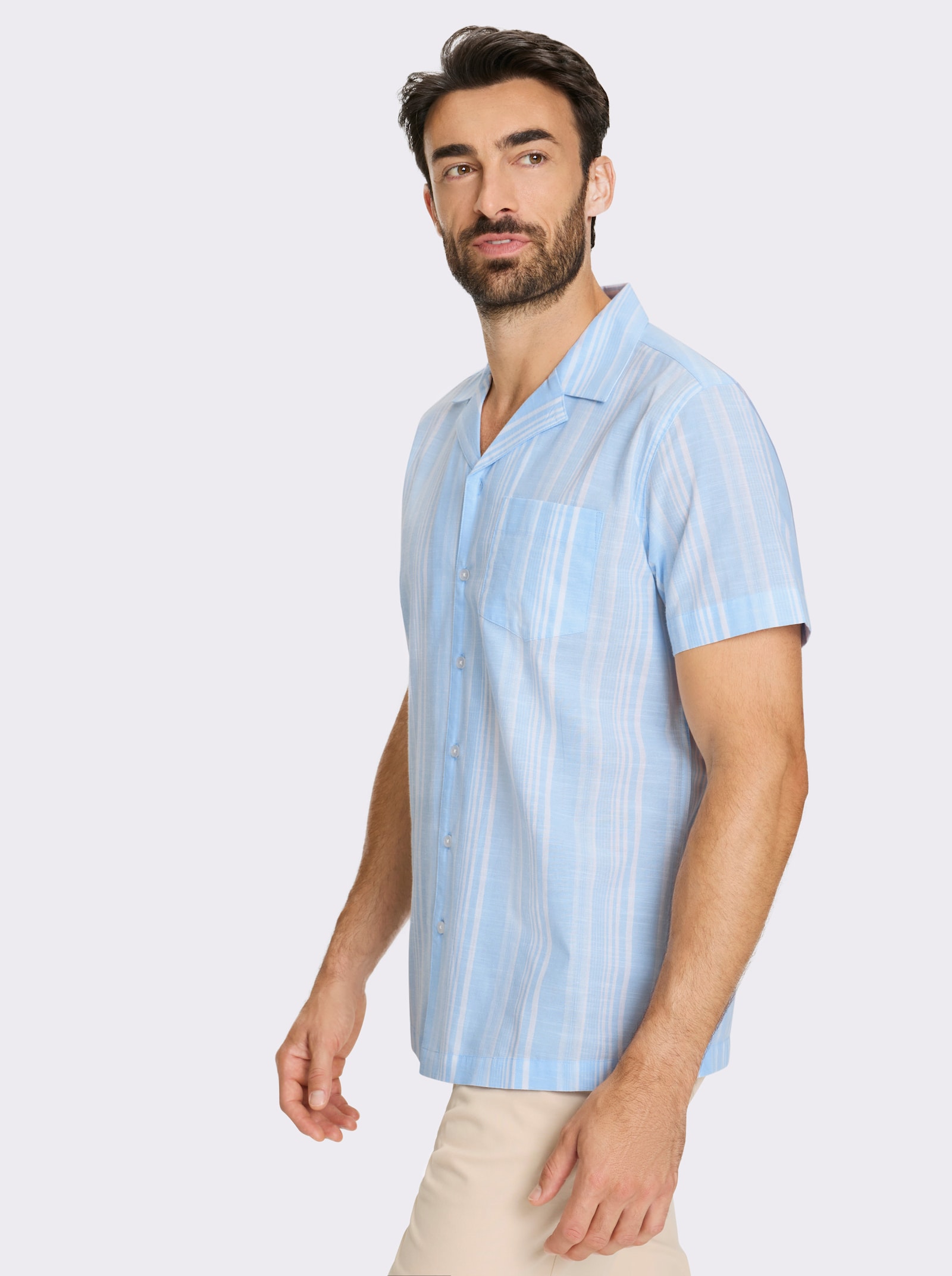 Catamaran Kurzarmhemd mit Streifen-Dessin, garngefärbt - hellblau-weiss-gestreift