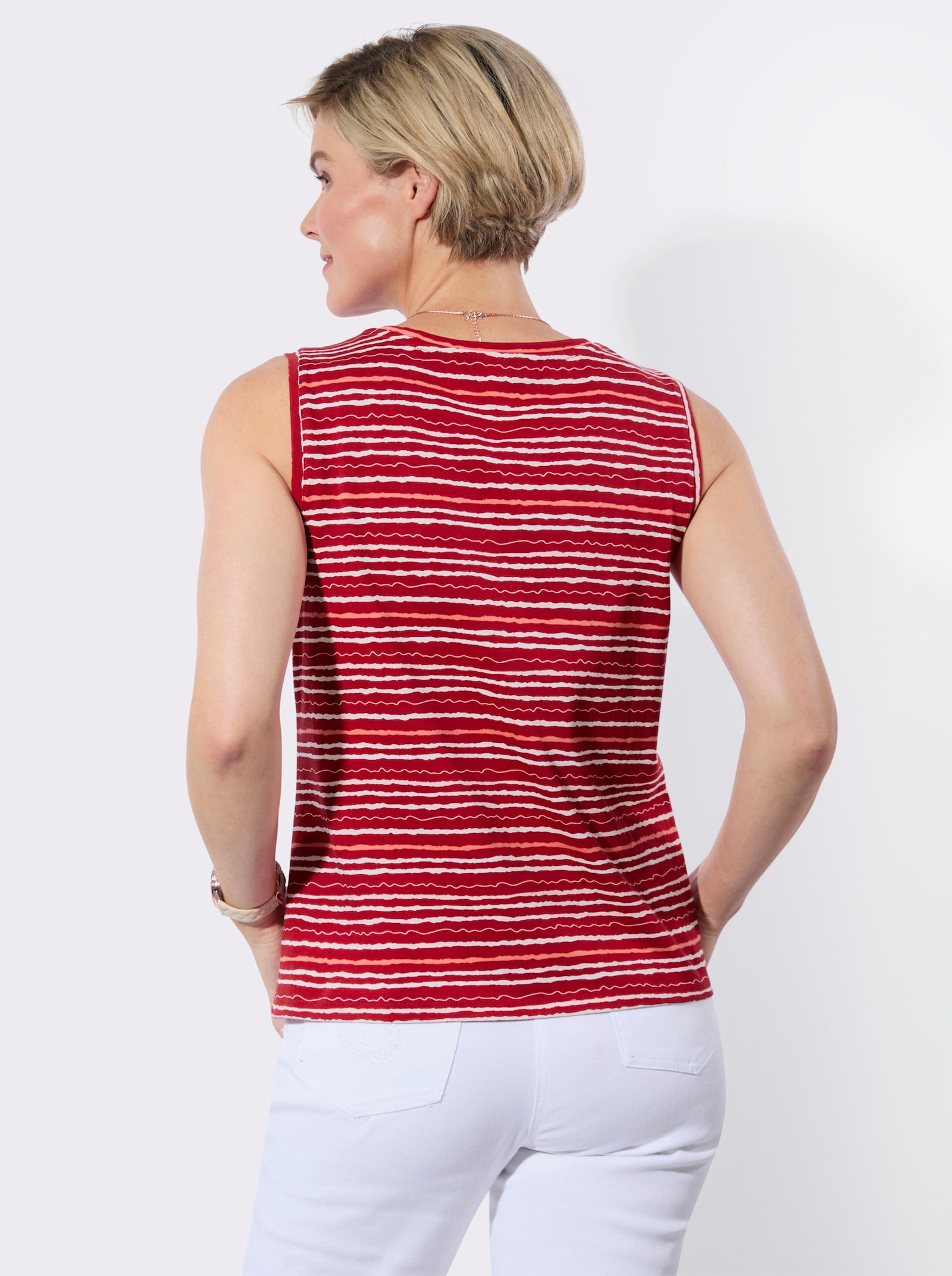 Shirttop paspelierte Abschlüsse - rot-hellrosé-bedruckt