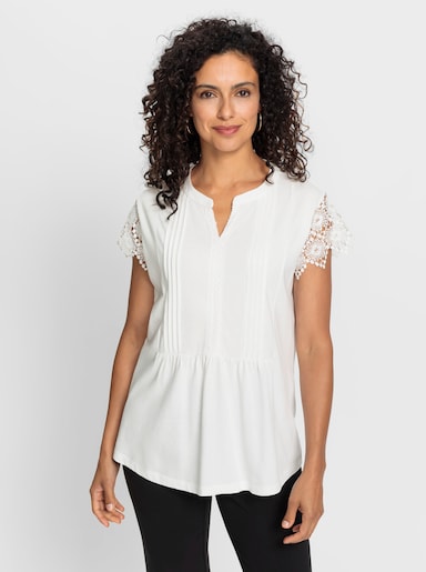Kurzarmshirt mit Flügelärmeln aus Spitze - ecru
