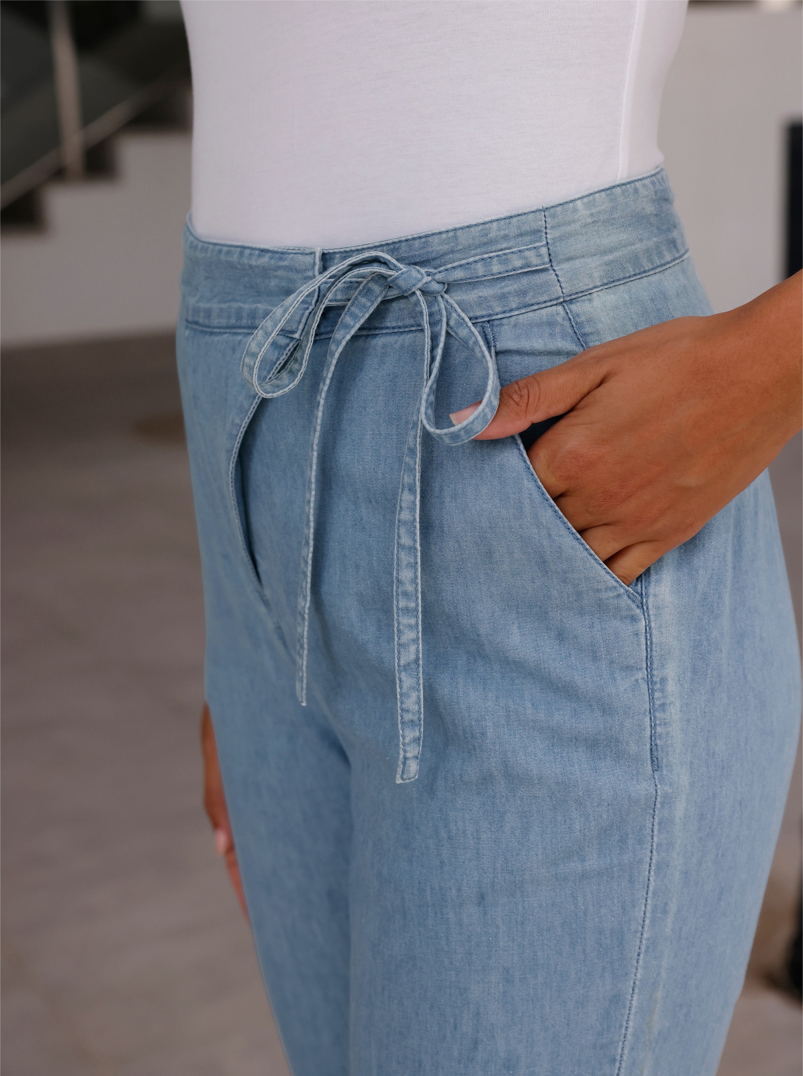 Jeansblazer met sjaalkraag - blue-bleached