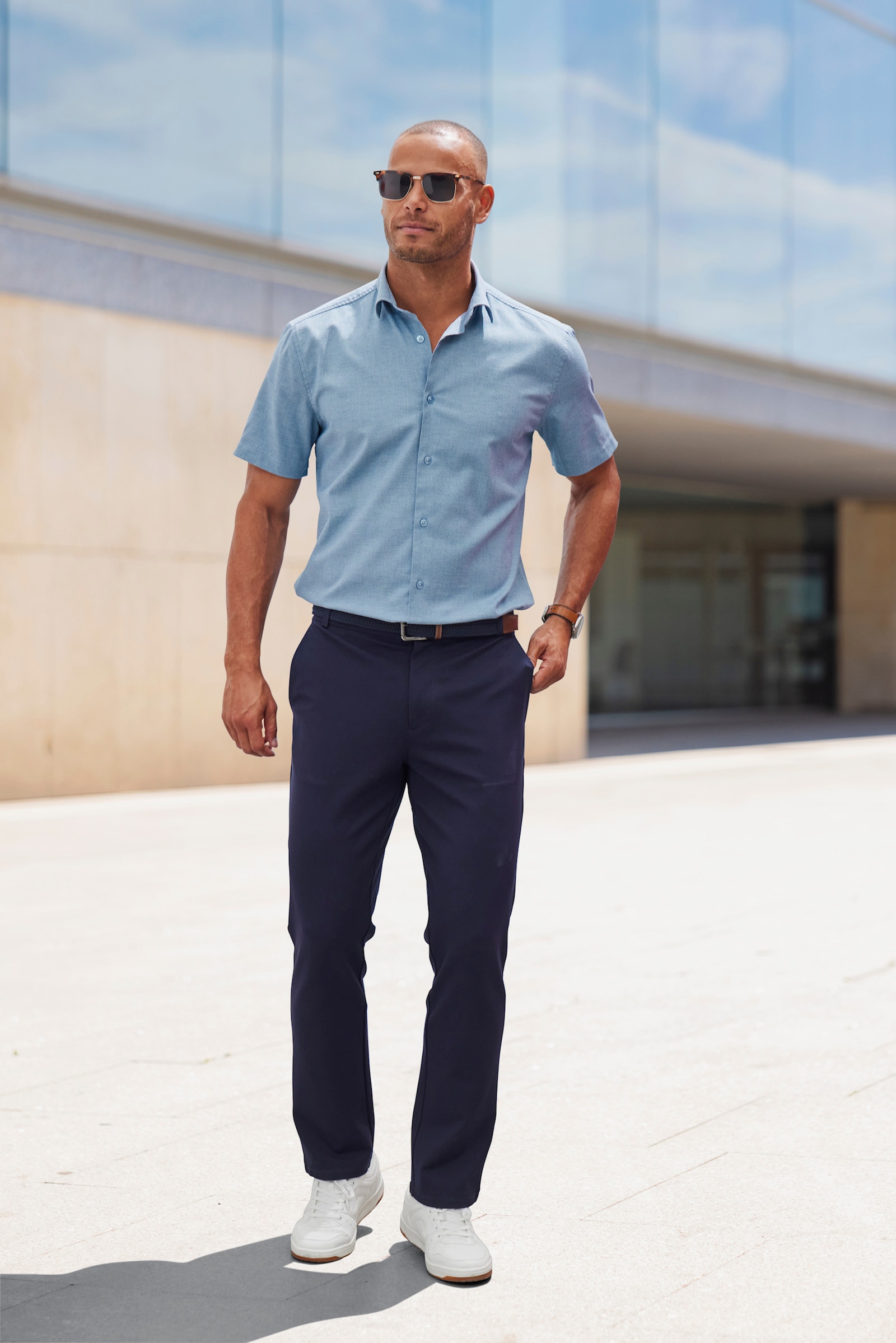 H.I.S Kurzarmhemd - blau