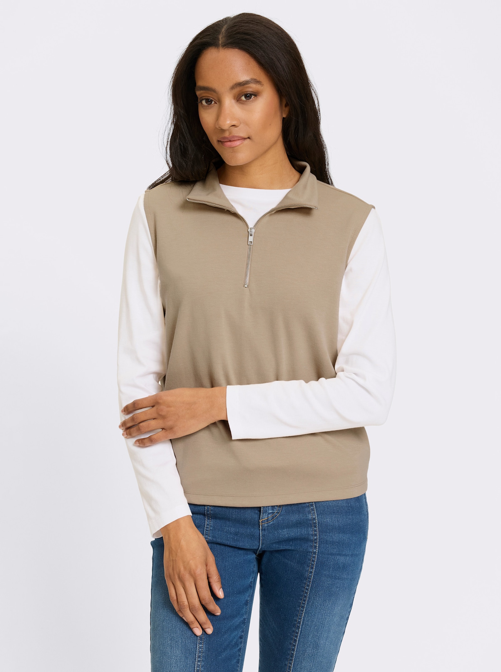heine Shirt mit Reißverschluss - beige