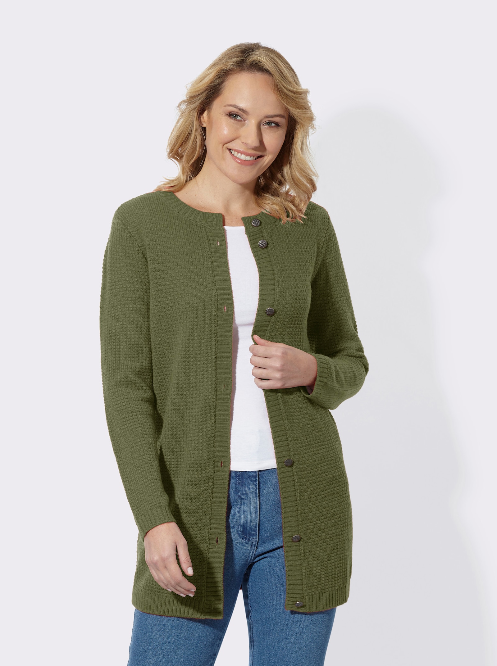 Longstrickjacke mit Schmuckknöpfen - khaki