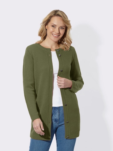 Longstrickjacke mit Schmuckknöpfen - khaki