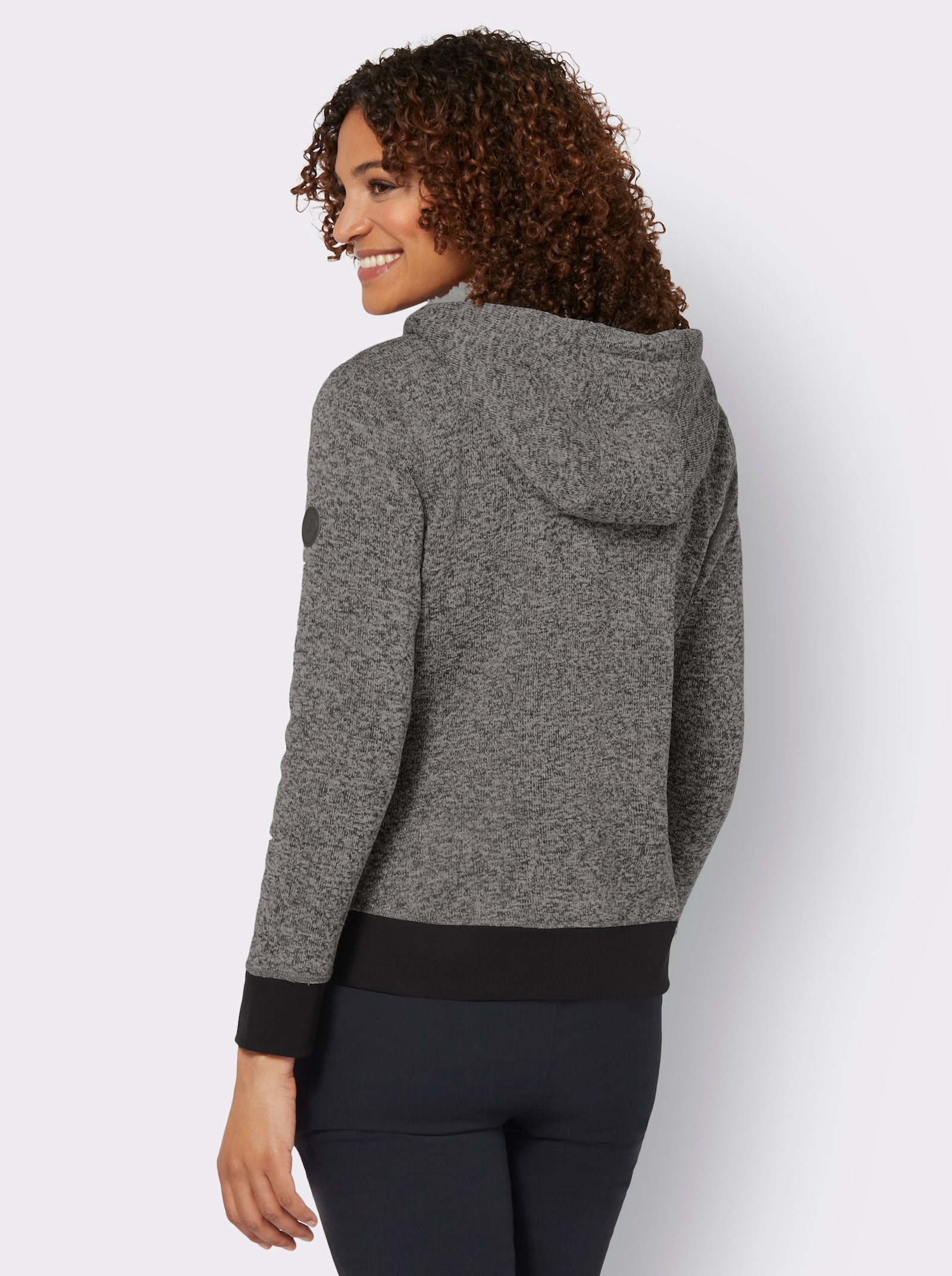Fleecejacke mit Kontrast-Details - steingrau-schwarz-meliert
