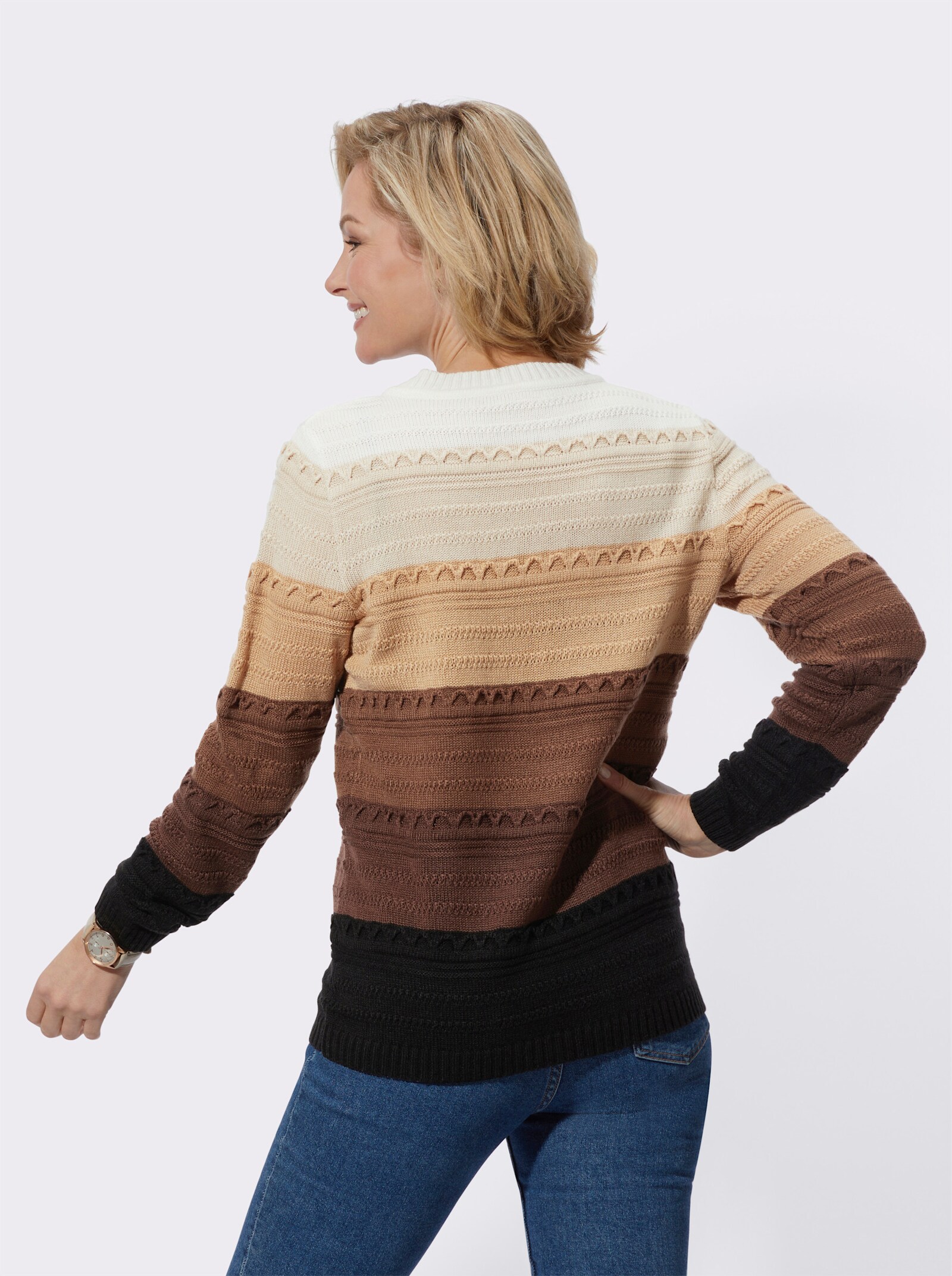 Langarm-Pullover mit Blockstreifen - braun-gemustert