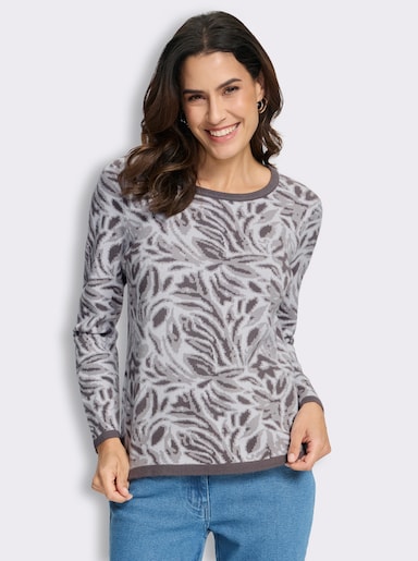 Jacquard-Pullover mit floralem Muster - anthrazit-ecru-gemustert