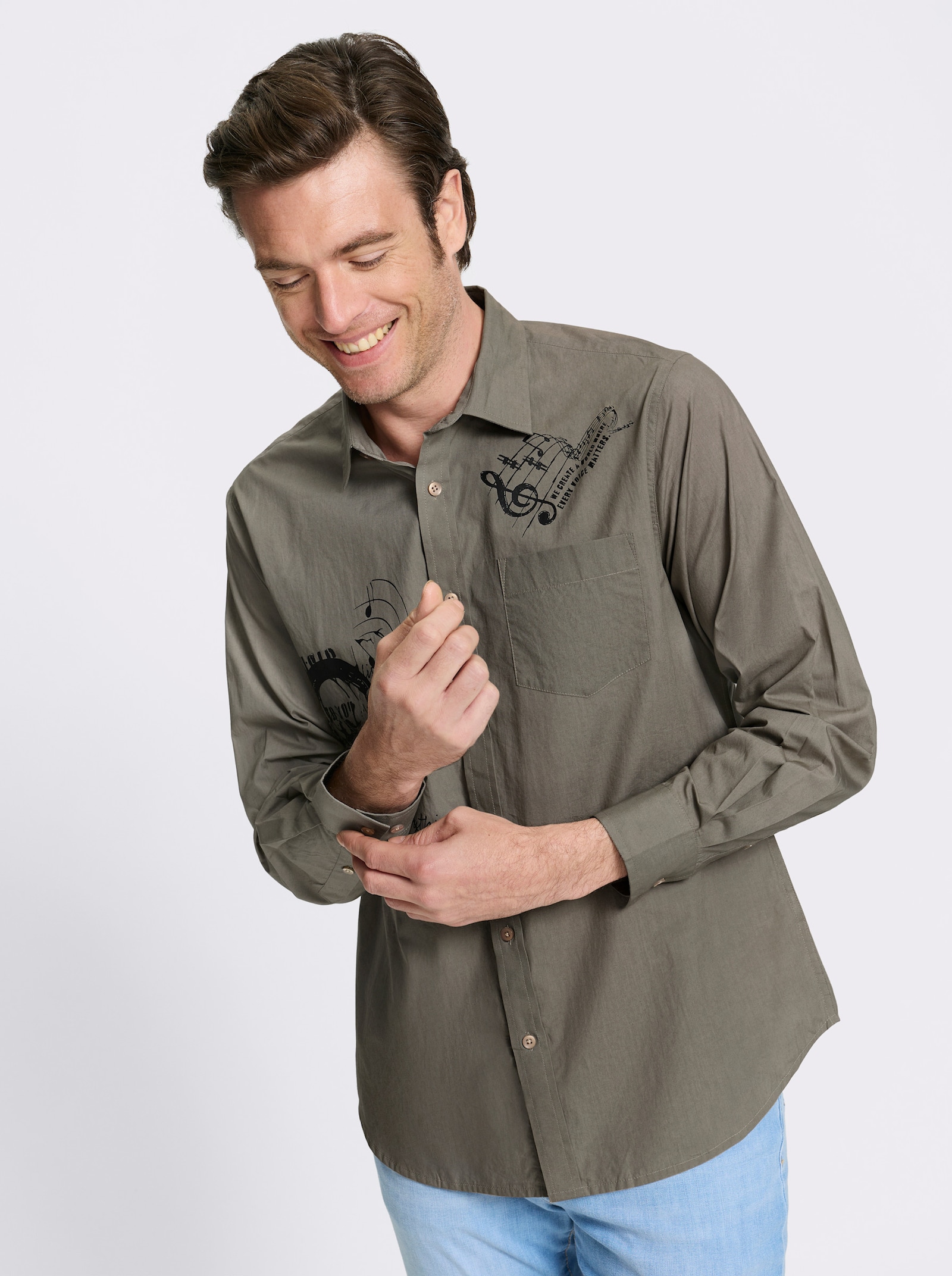 Catamaran Langarmhemd mit platzierten Prints, Baumwolle - taupe-bedruckt