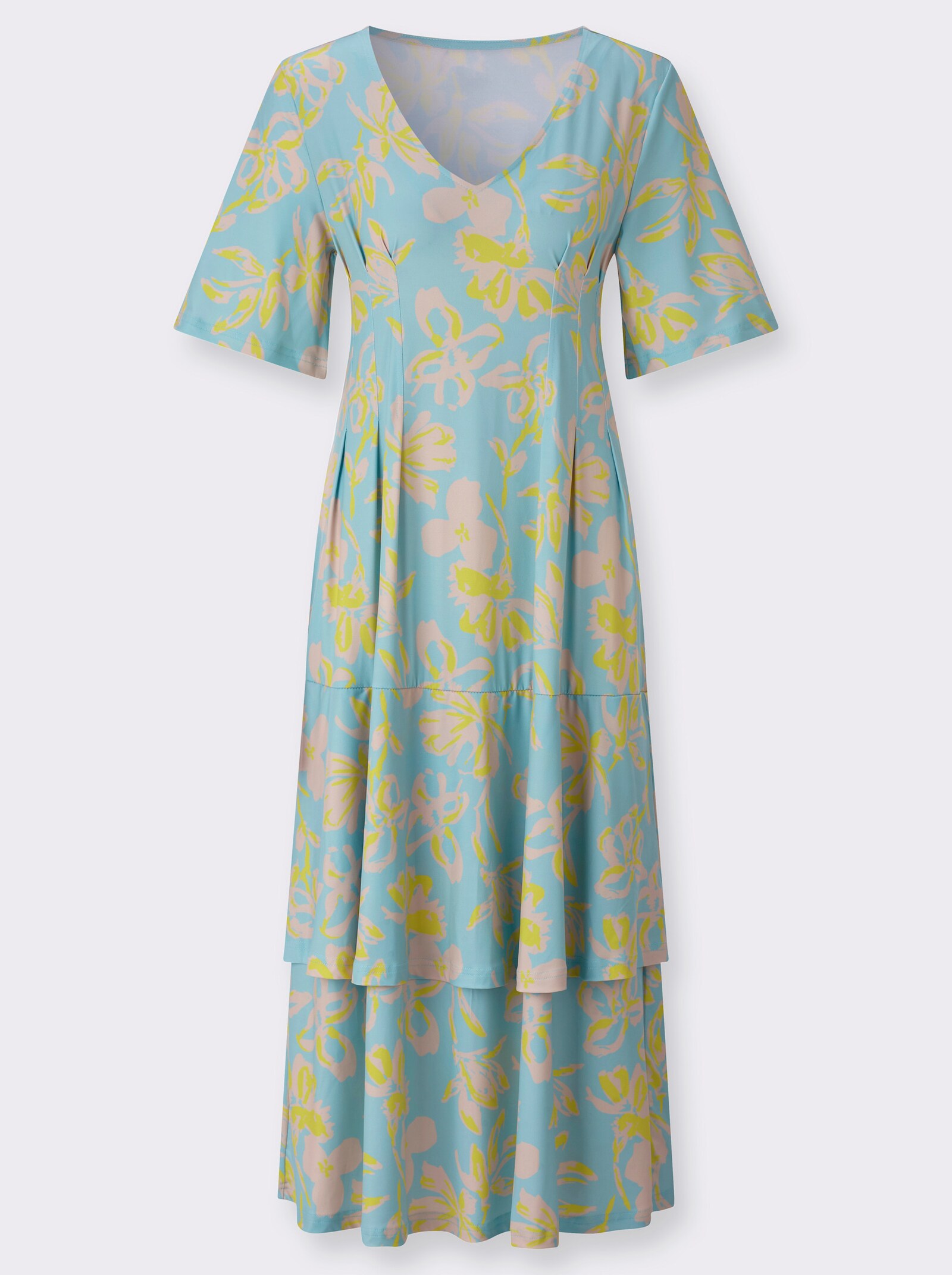 Jerseykleid mit Volants - mint-limone-bedruckt