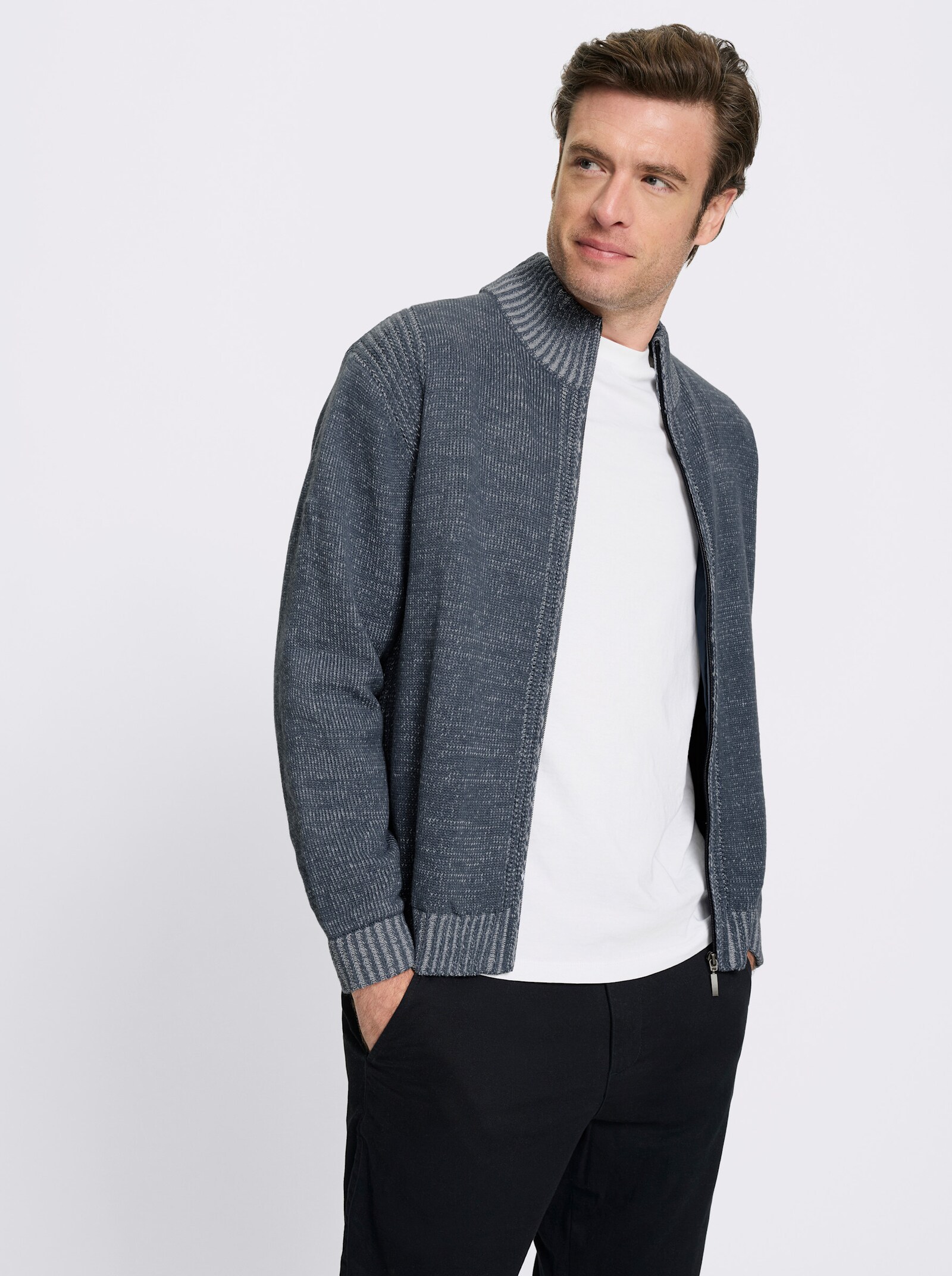 Catamaran Strickjacke mit Futter - rauchblau-meliert