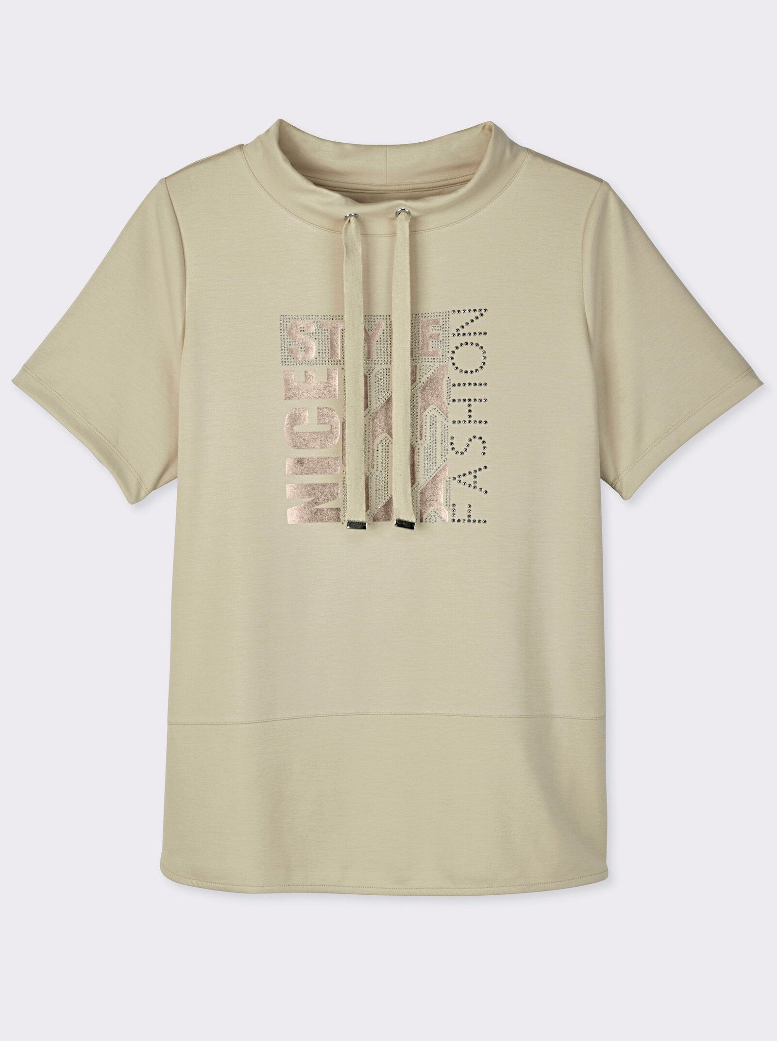 Kurzarmshirt mit Stehkragen - sand