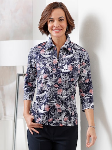 Poloshirt - marine-hortensie-bedruckt