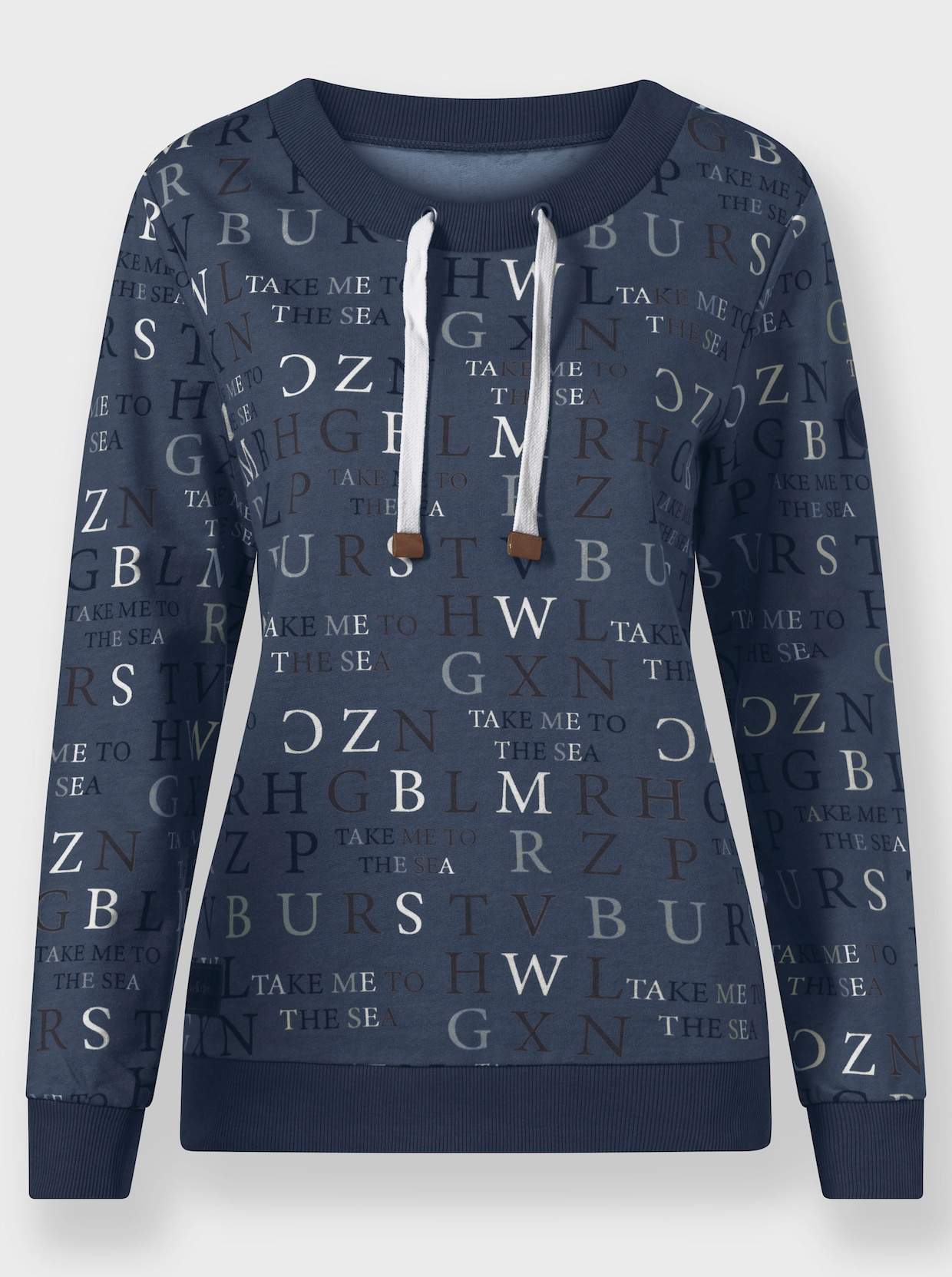 Sweatshirt mit angerauter Innenseite - rauchblau-ecru-bedruckt