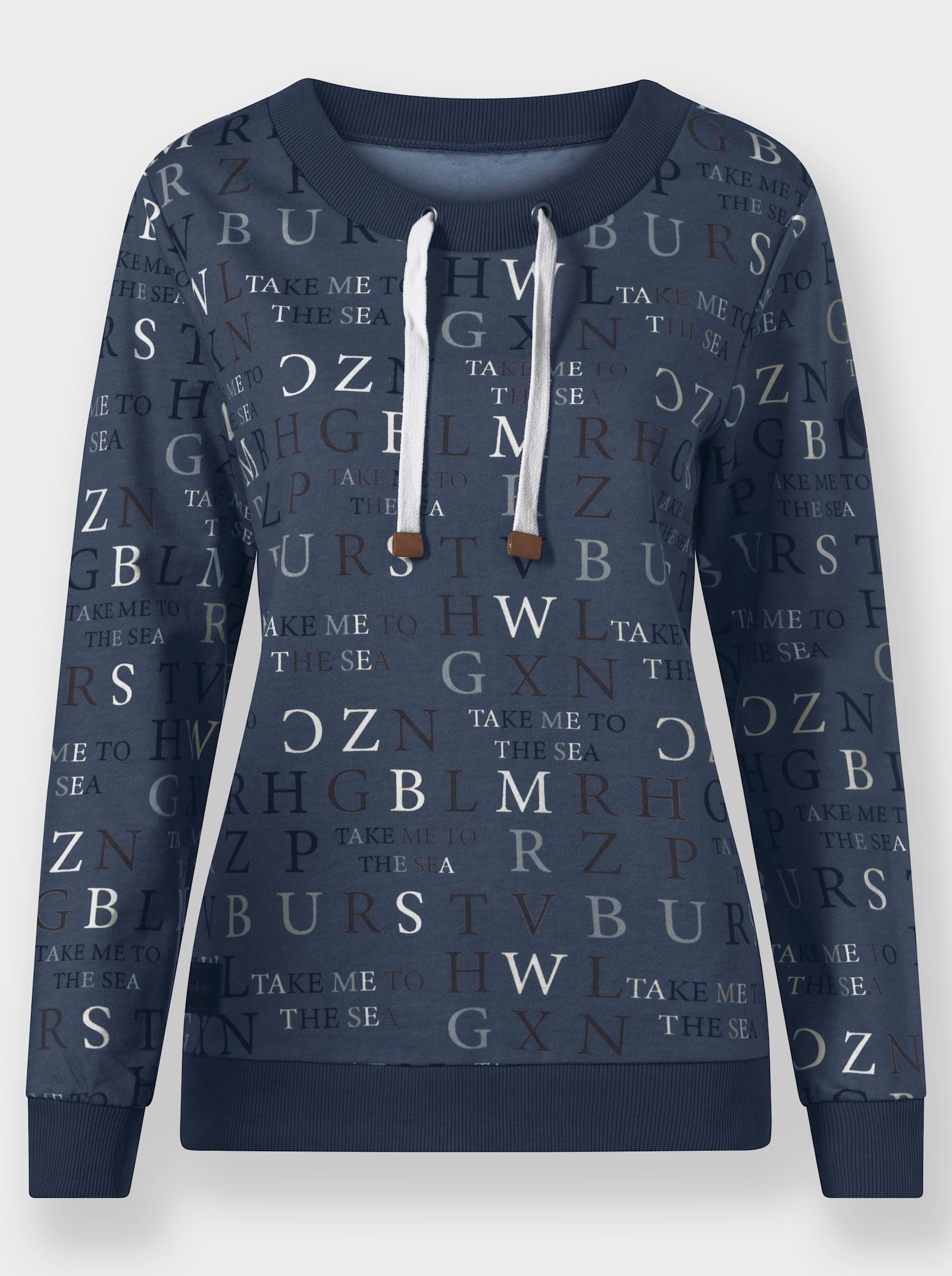 Sweatshirt mit angerauter Innenseite - rauchblau-ecru-bedruckt