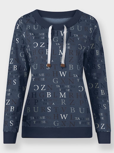 Sweatshirt mit angerauter Innenseite - rauchblau-ecru-bedruckt