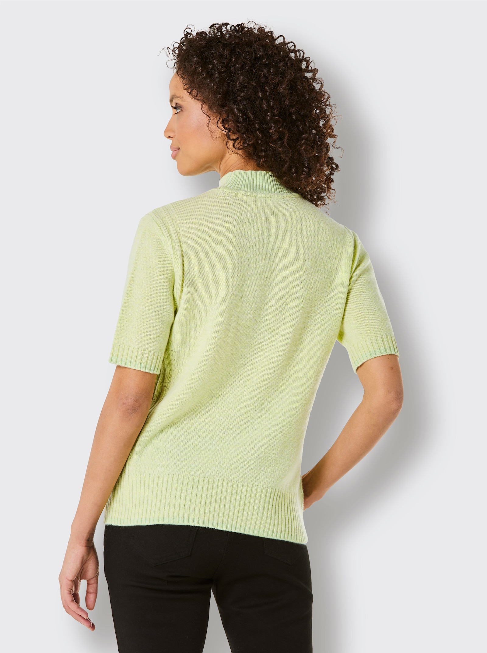 CREATION L PREMIUM Kurzarmpullover Mit geripptem Einsatz - pistazie-meliert
