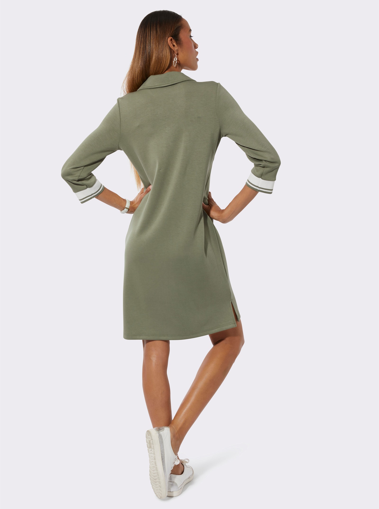 Polokleid im hochwertigen Modal-Mix - khaki-weiß