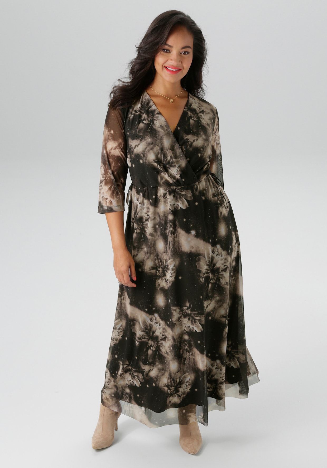 Aniston PLUS Maxikleid - schwarz-beige-offwhite