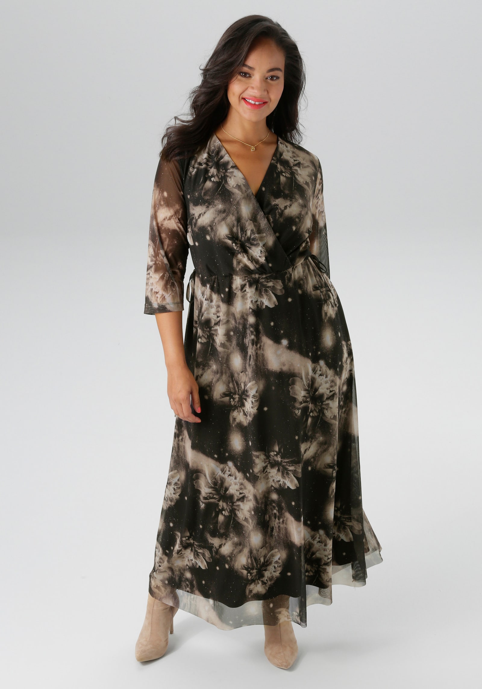 Aniston PLUS Maxikleid - schwarz-beige-offwhite