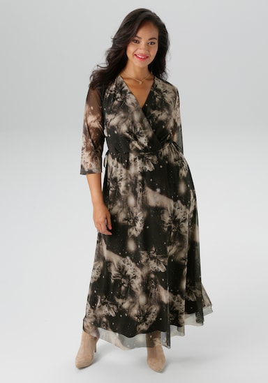 Aniston PLUS Maxikleid - schwarz-beige-offwhite