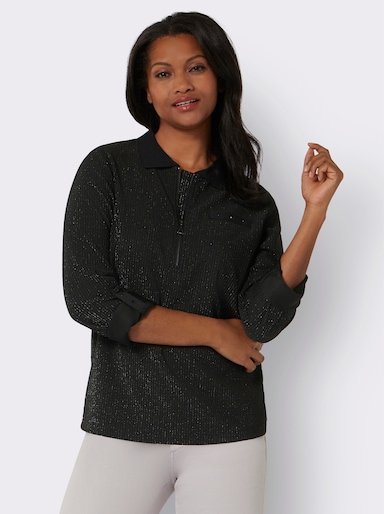 3/4-Arm-Shirt mit Glanzgarn - schwarz