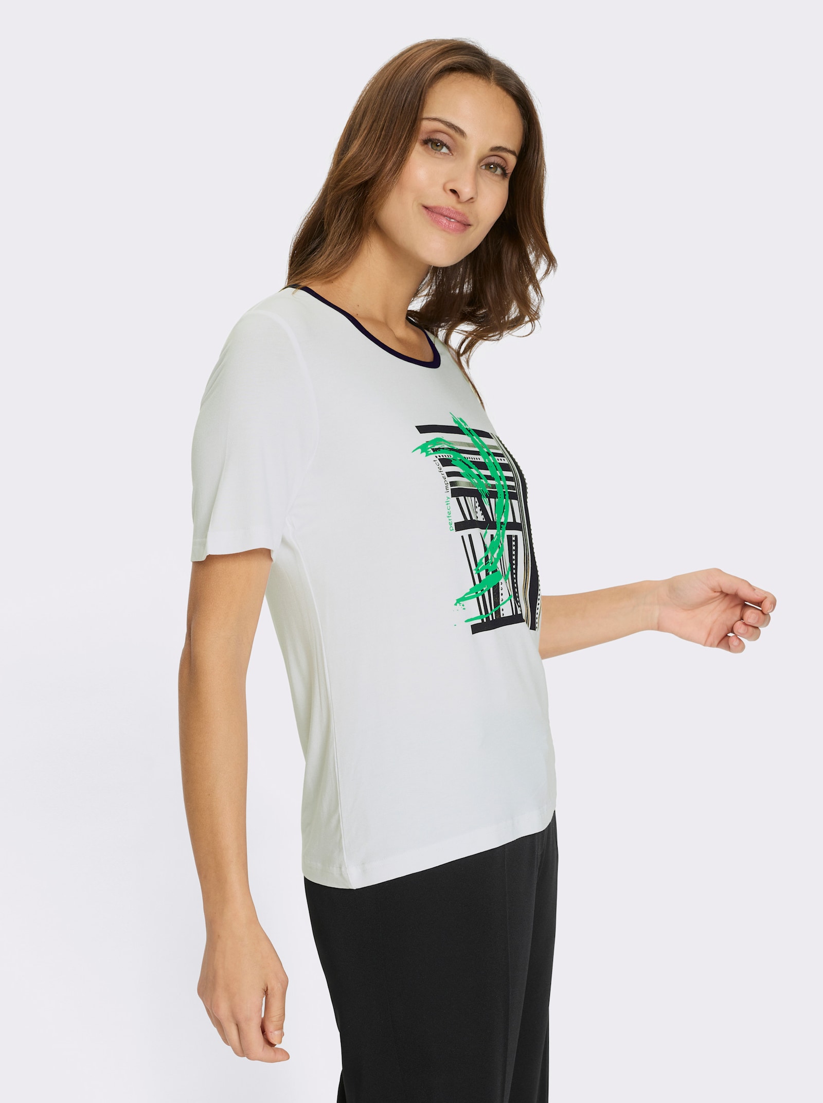 Kortärmad topp med tryck - vit-svart, tryckt