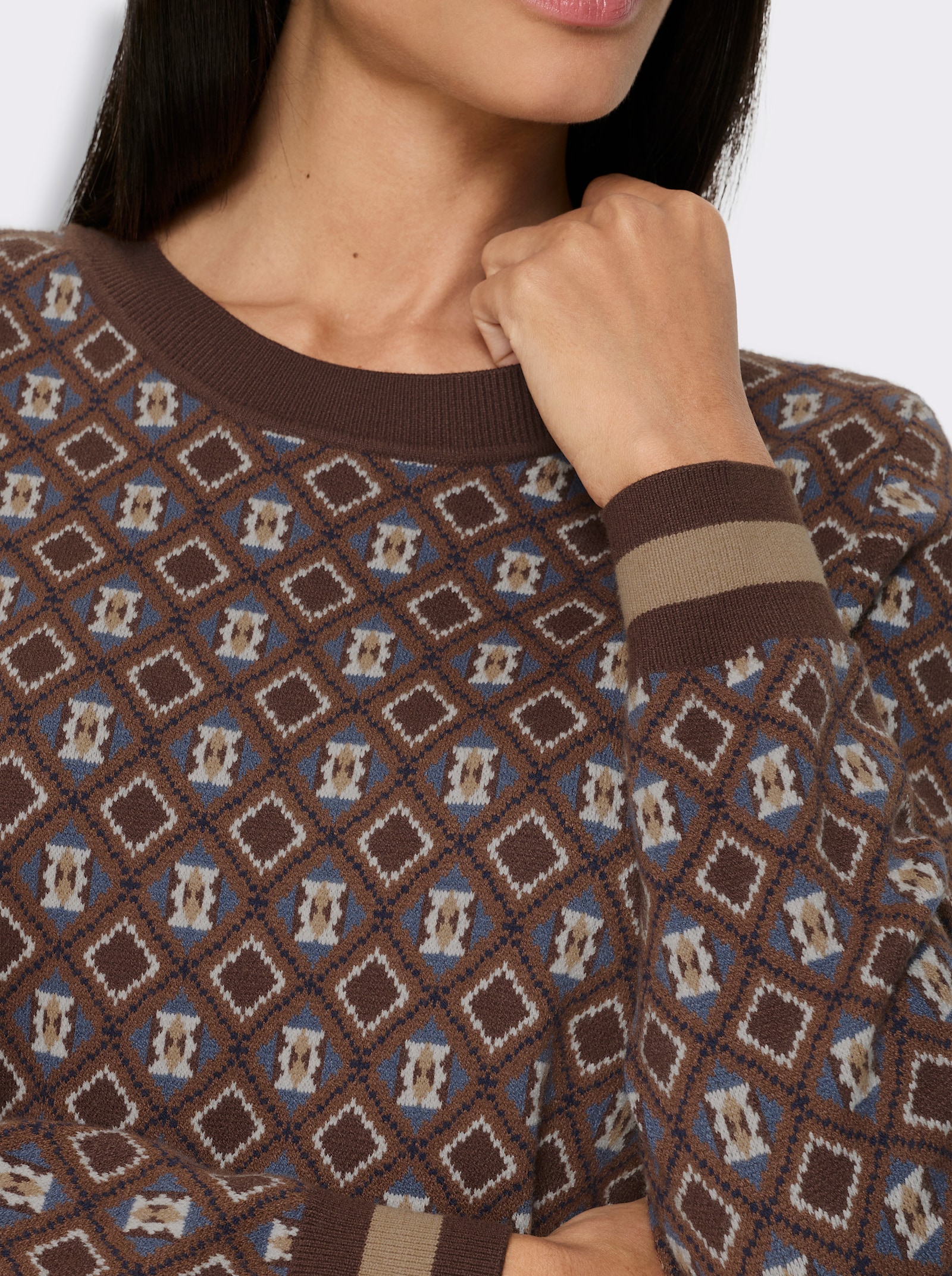 heine Strickkleid Mit Rauten-Dessin - schoko-rauchblau-gemustert