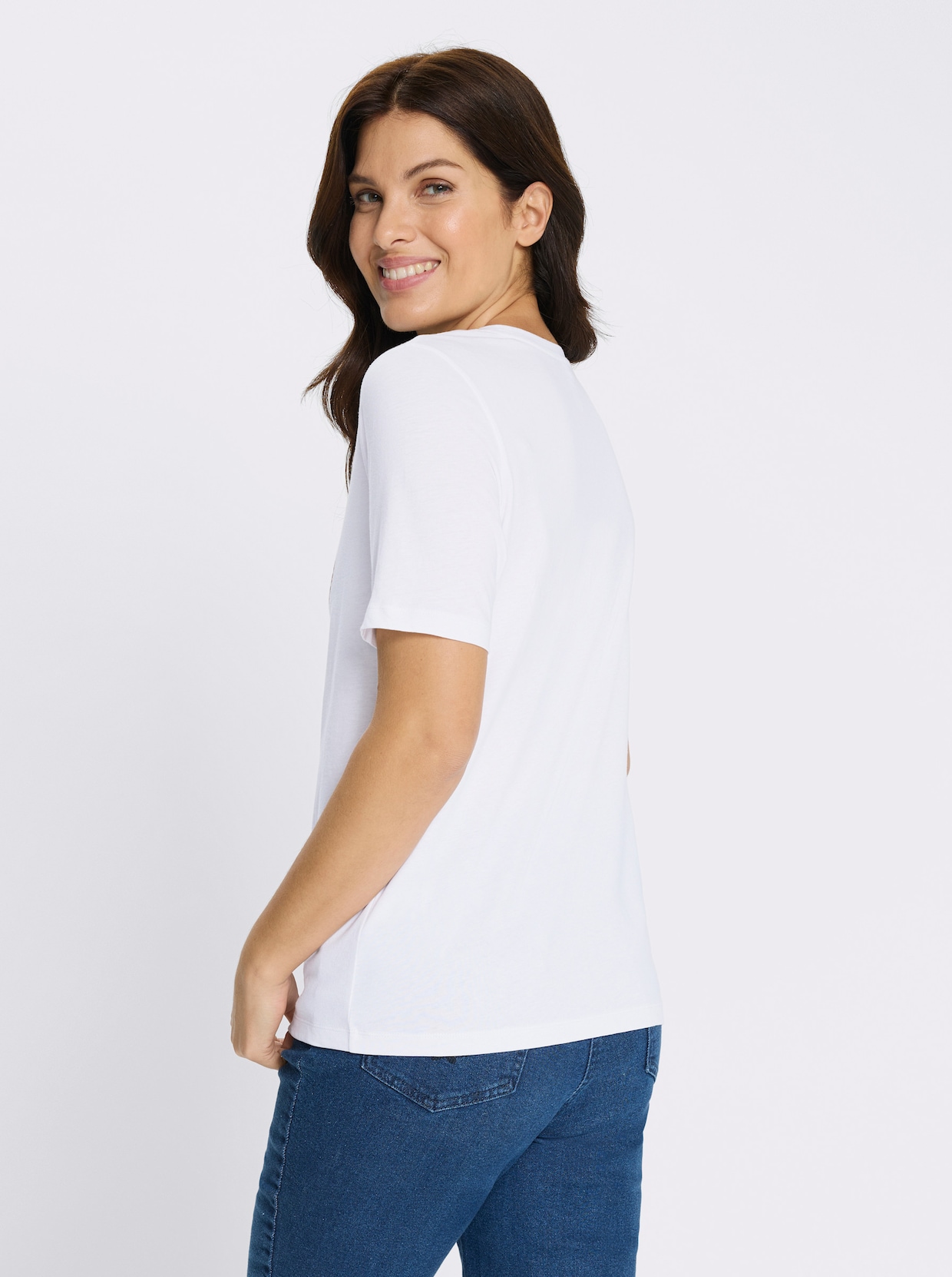 Kurzarmshirt mit platziertem Druck - weiß-rotbraun