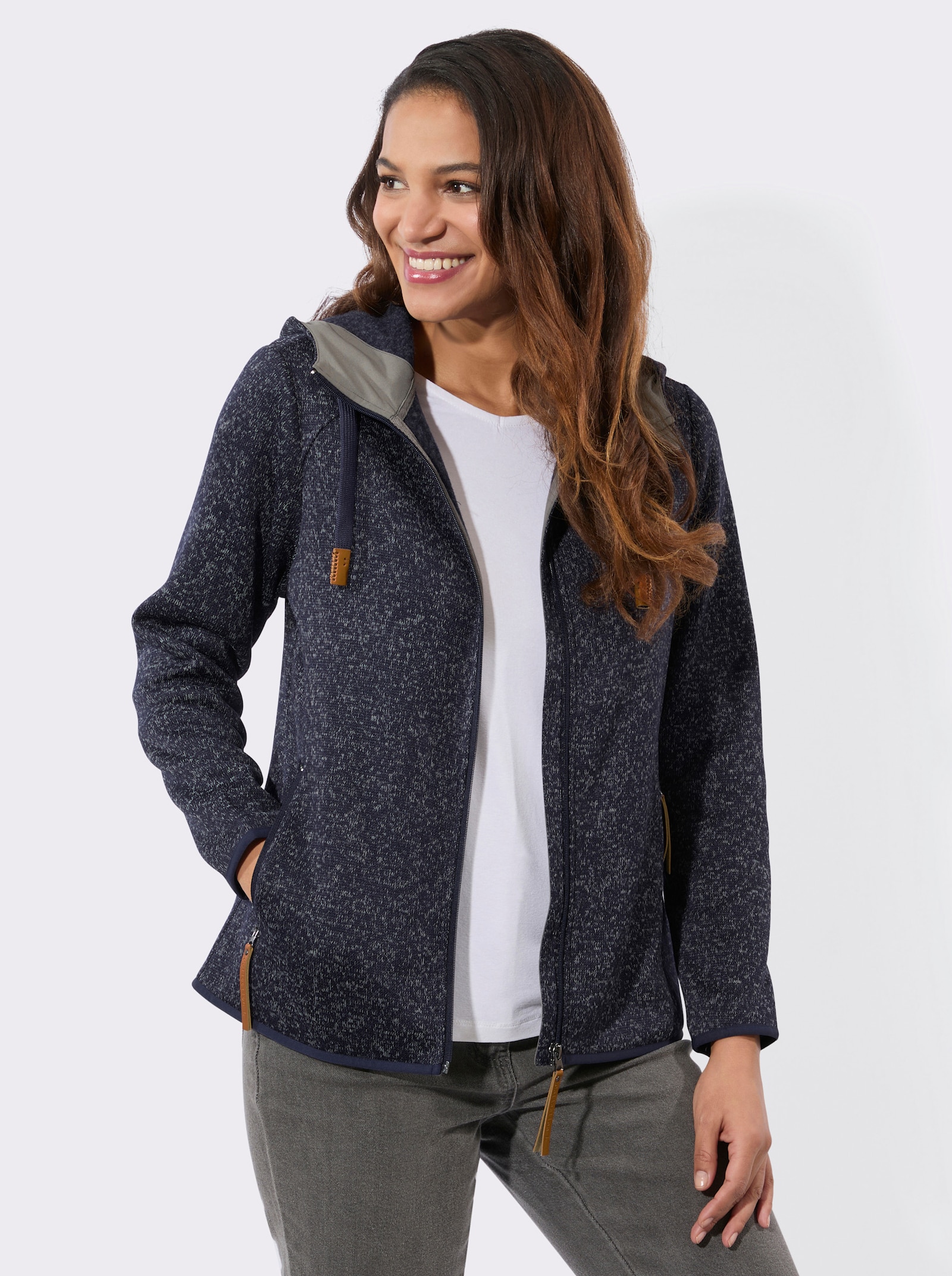 Fleecejacke in Melange-Optik - marine-meliert