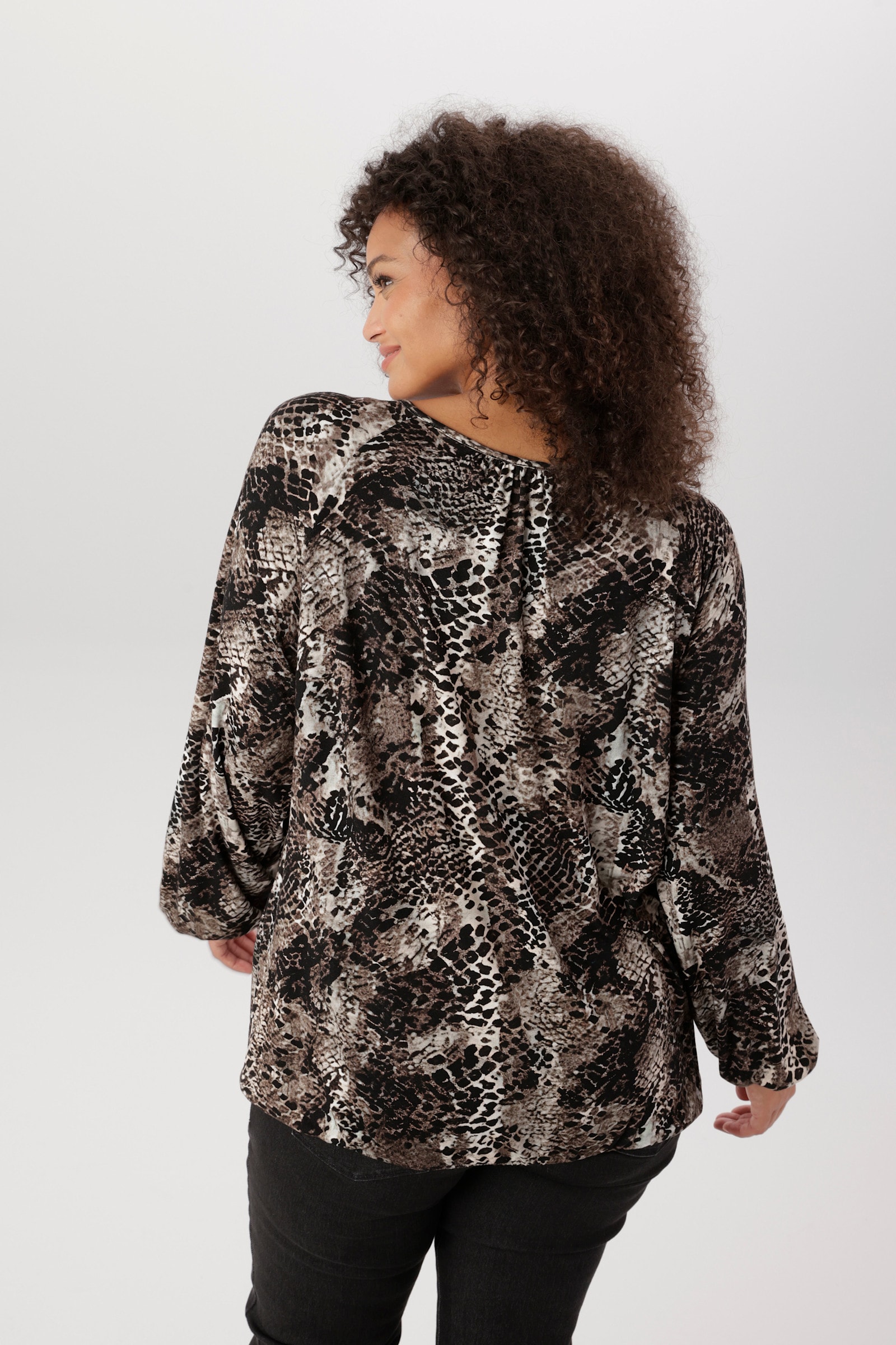 Aniston PLUS Langarmshirt - schwarz-weiß-beige-natur