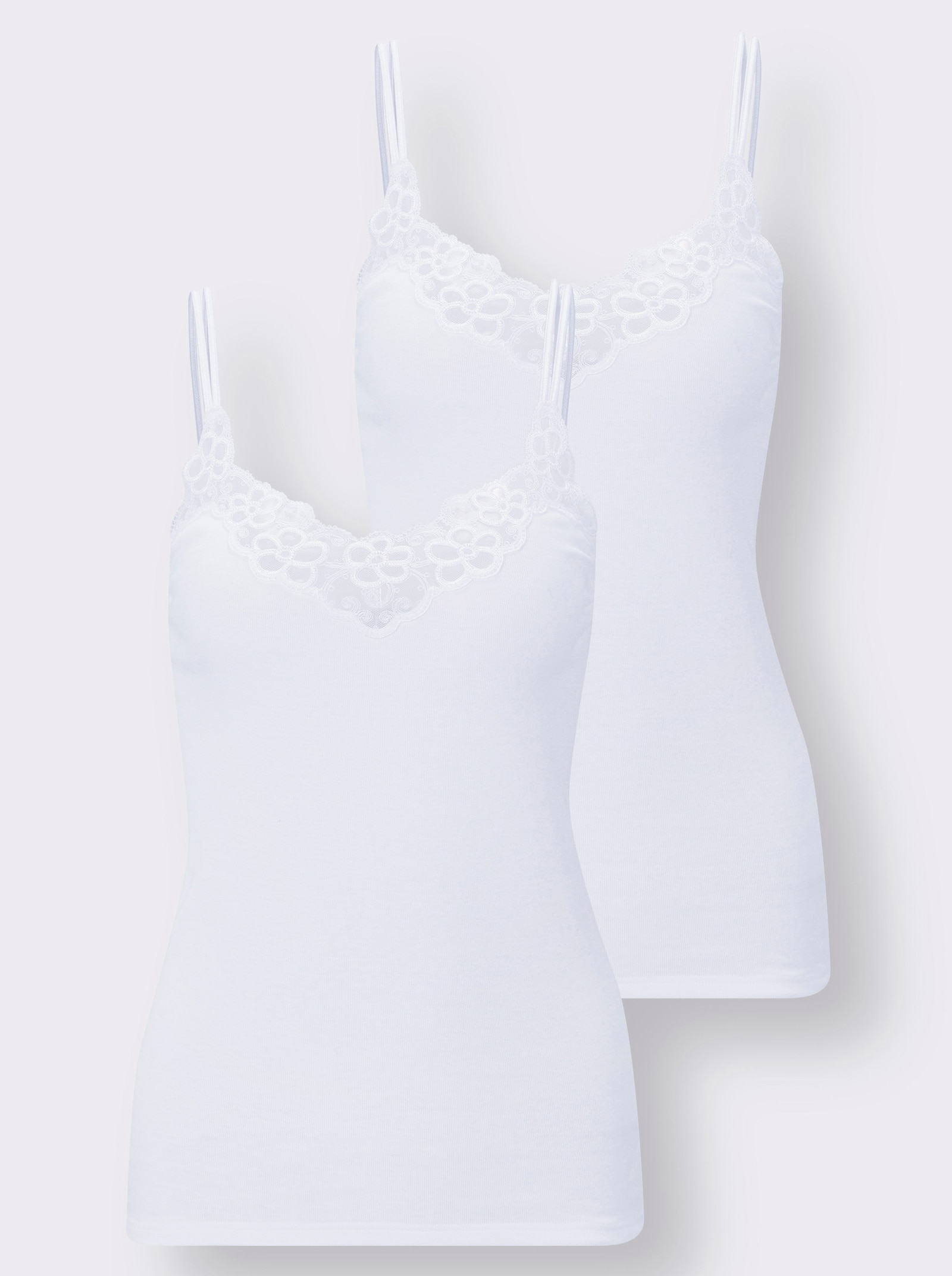 Košilka s ramínky zdobená krajkou s tylovou výšivkou - bílá